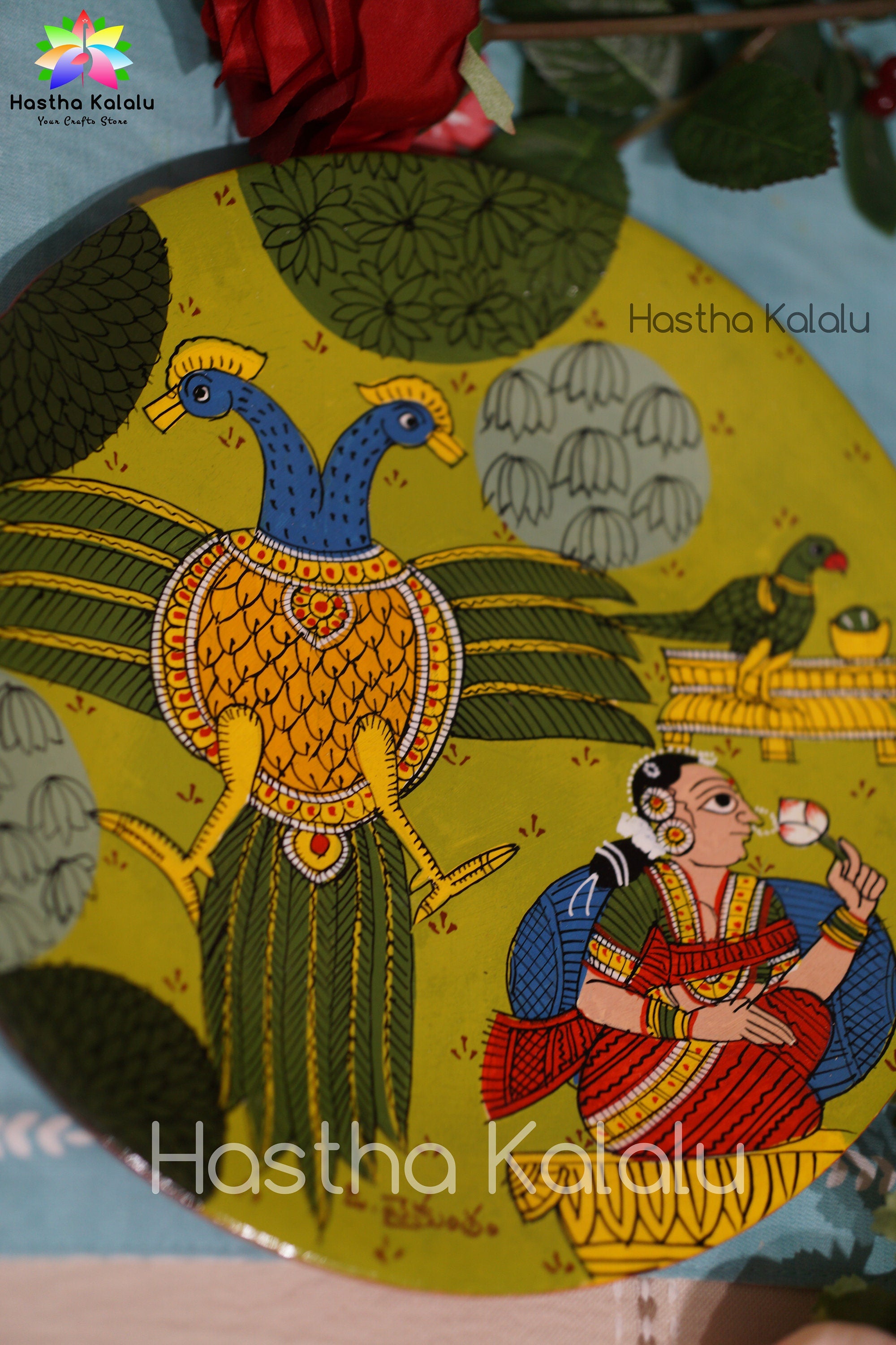 Peacock Cheriyal Painting on Melamine Plates