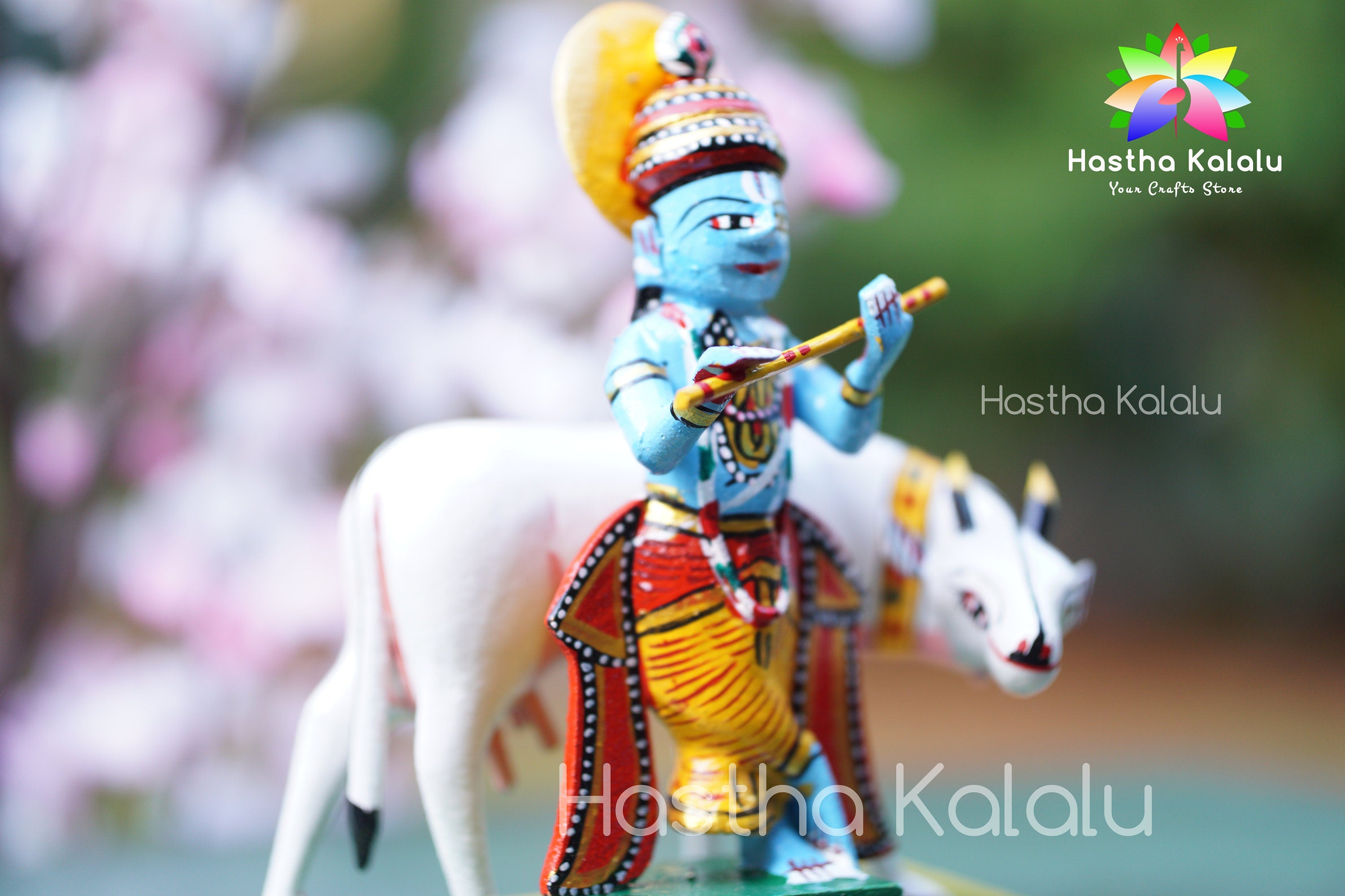 Handmade Lord Shri Krishna With Kamadhenu Sculpture