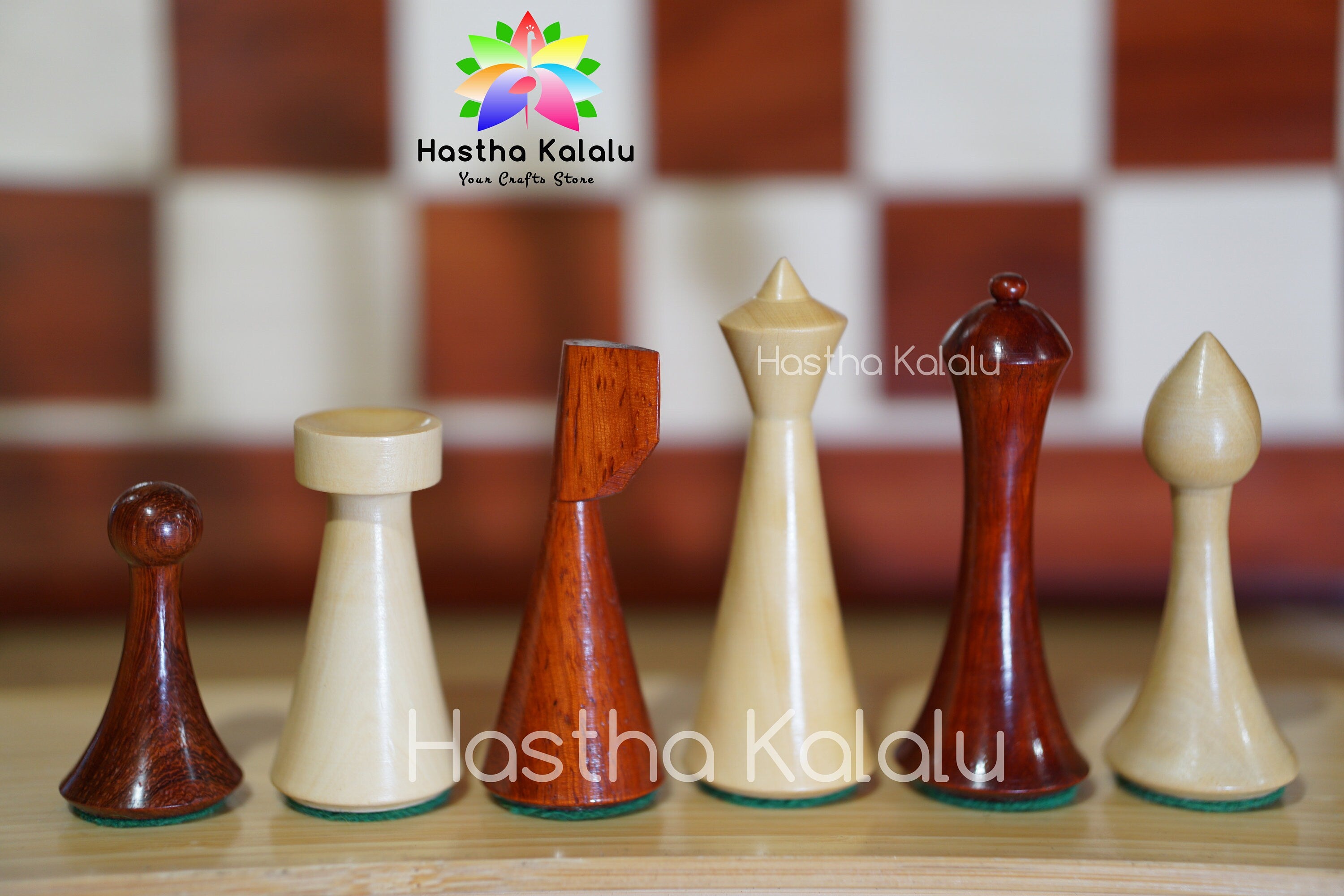 Reproduced Hermann Ohme Minimalist Style, Budrosewood Chess Pieces