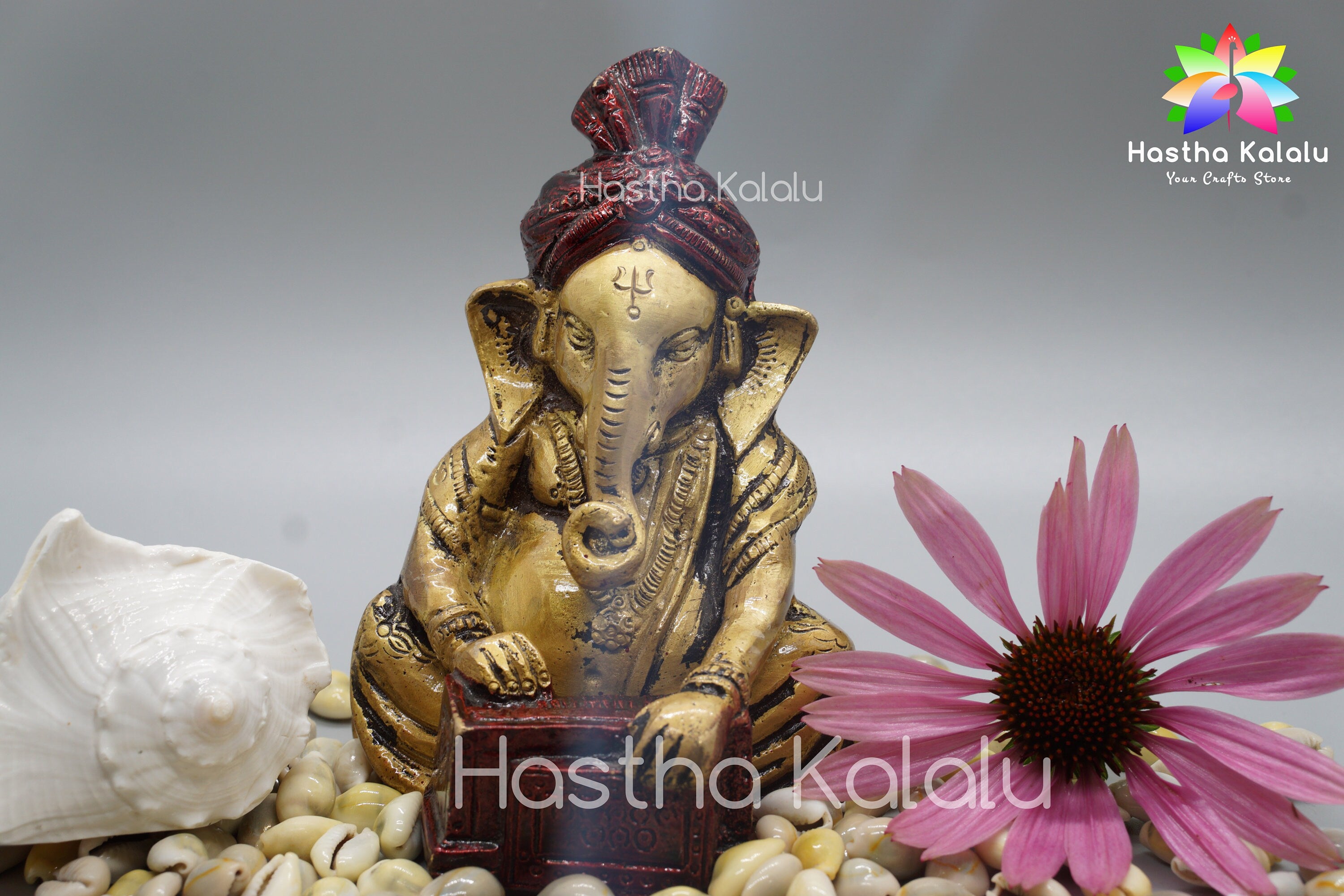 Brass Lord Ganesha Playing Harmonium Antique Showpiece
