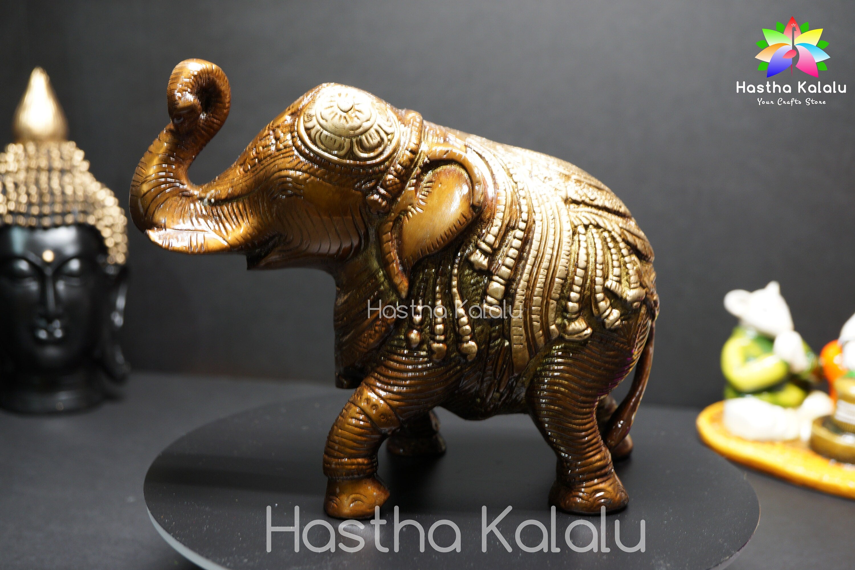 Brass Antique Finish Decorative Grandeur Hefty Elephant Figurine