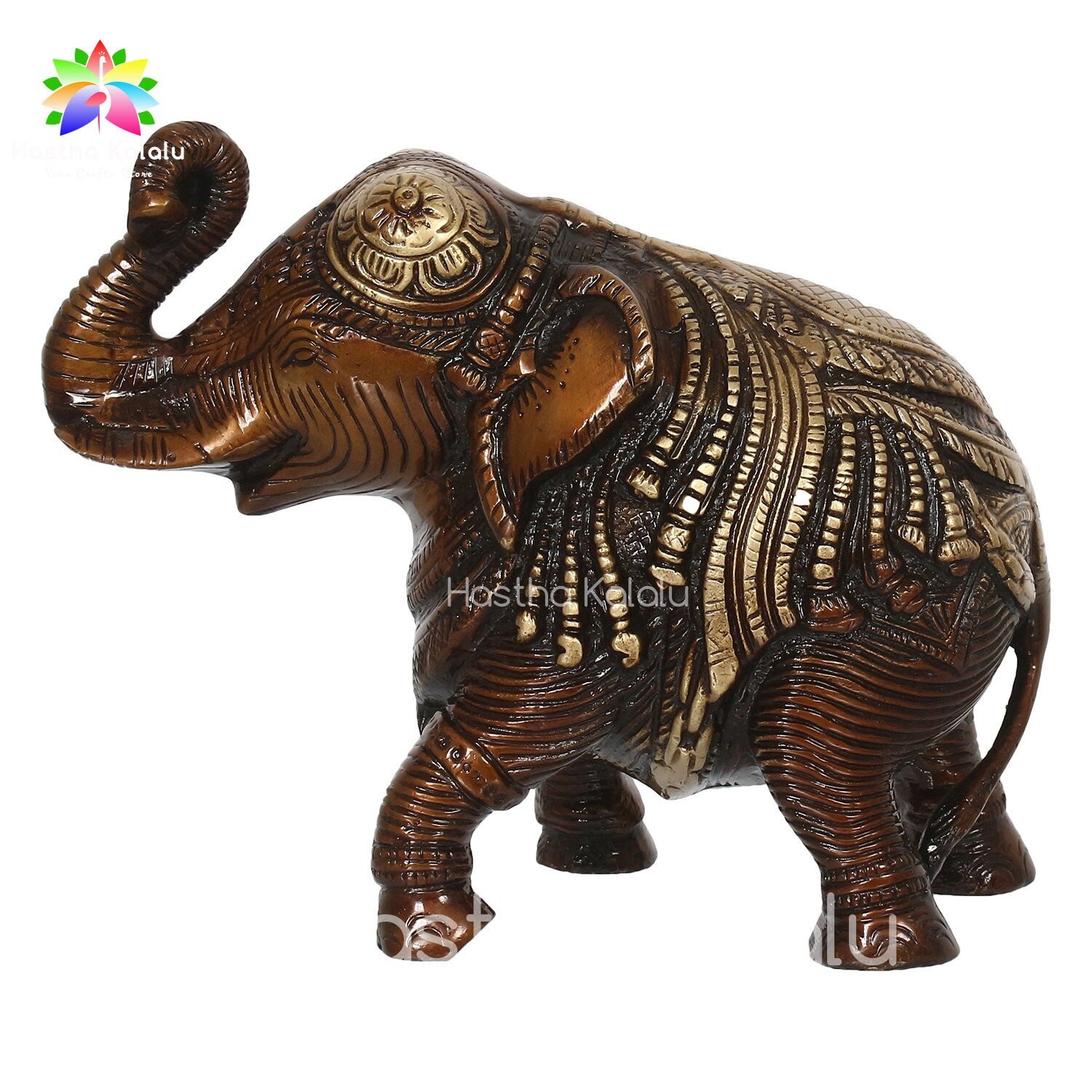 Figurine décorative en forme d'éléphant, finition antique, en laiton