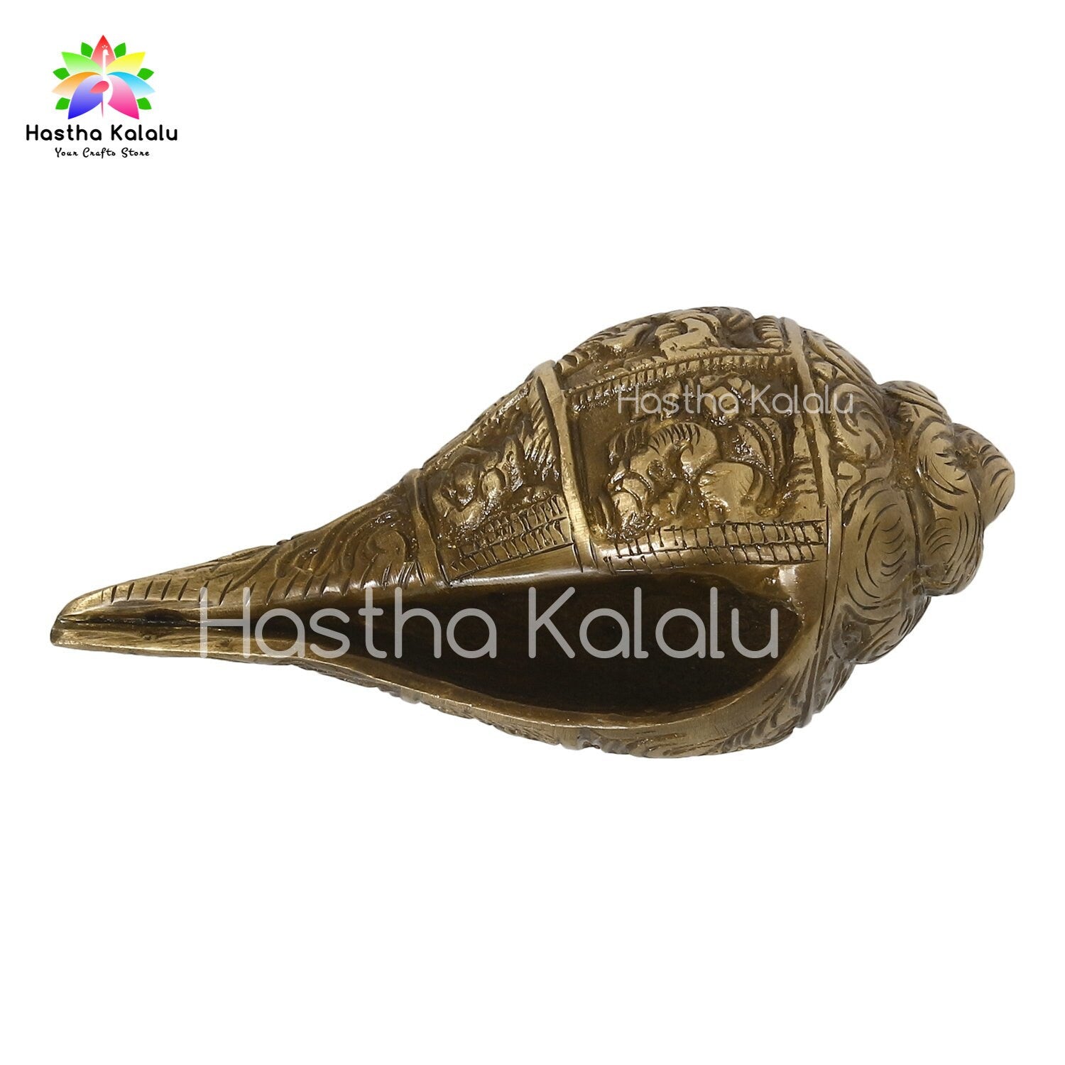Brass Shankh Carving Ganesh for Pooja