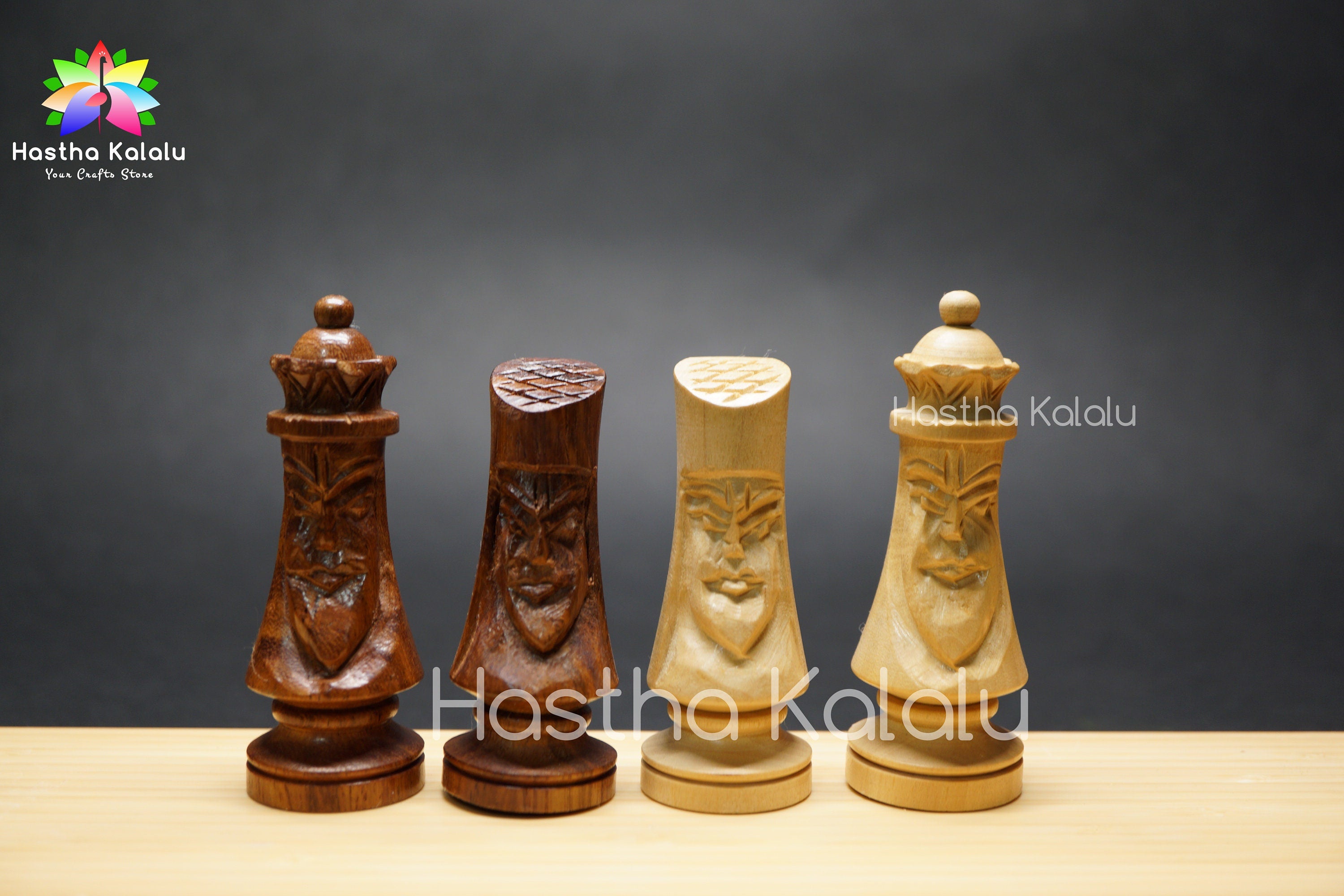 Chess Pieces w/ Carved Faces, Gothic Design Chess Set, Crescent Mannequin Japanese Series Medieval Design