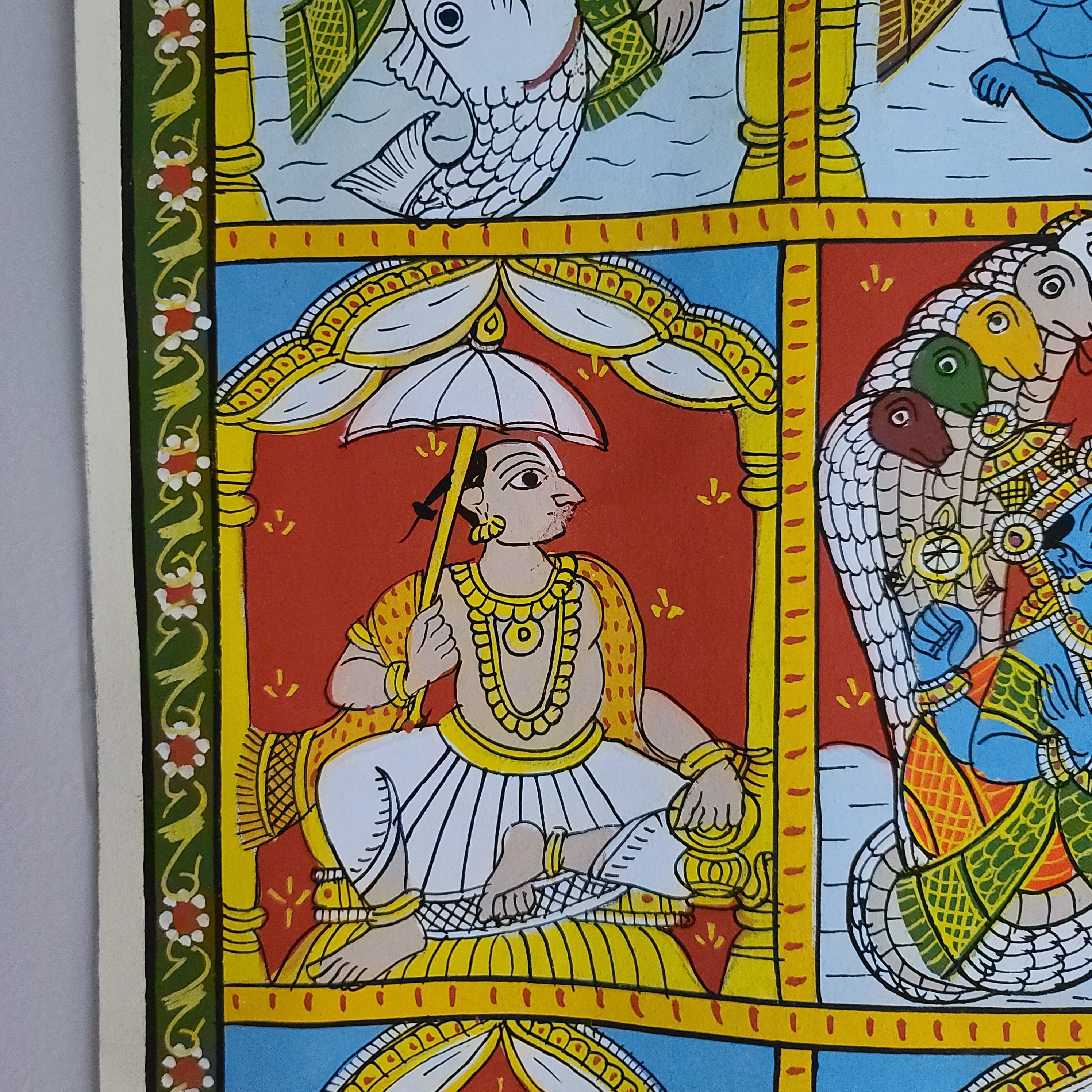 Cheriyal Painting  of Dashavatara/ The Ten Incarnations of Lord Vishnu