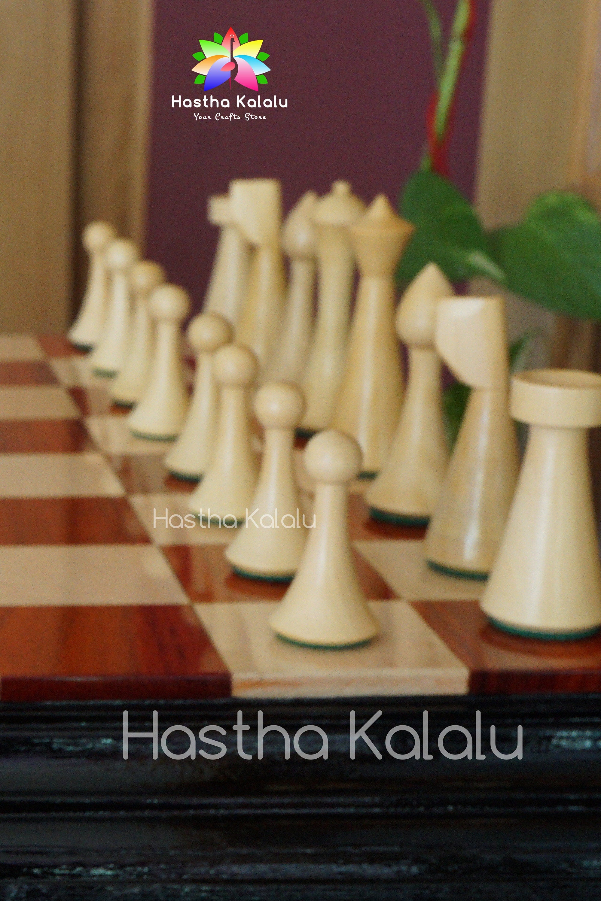 Jeu d'échecs moderne Hermann Ohme en bourgeon de rose et buis