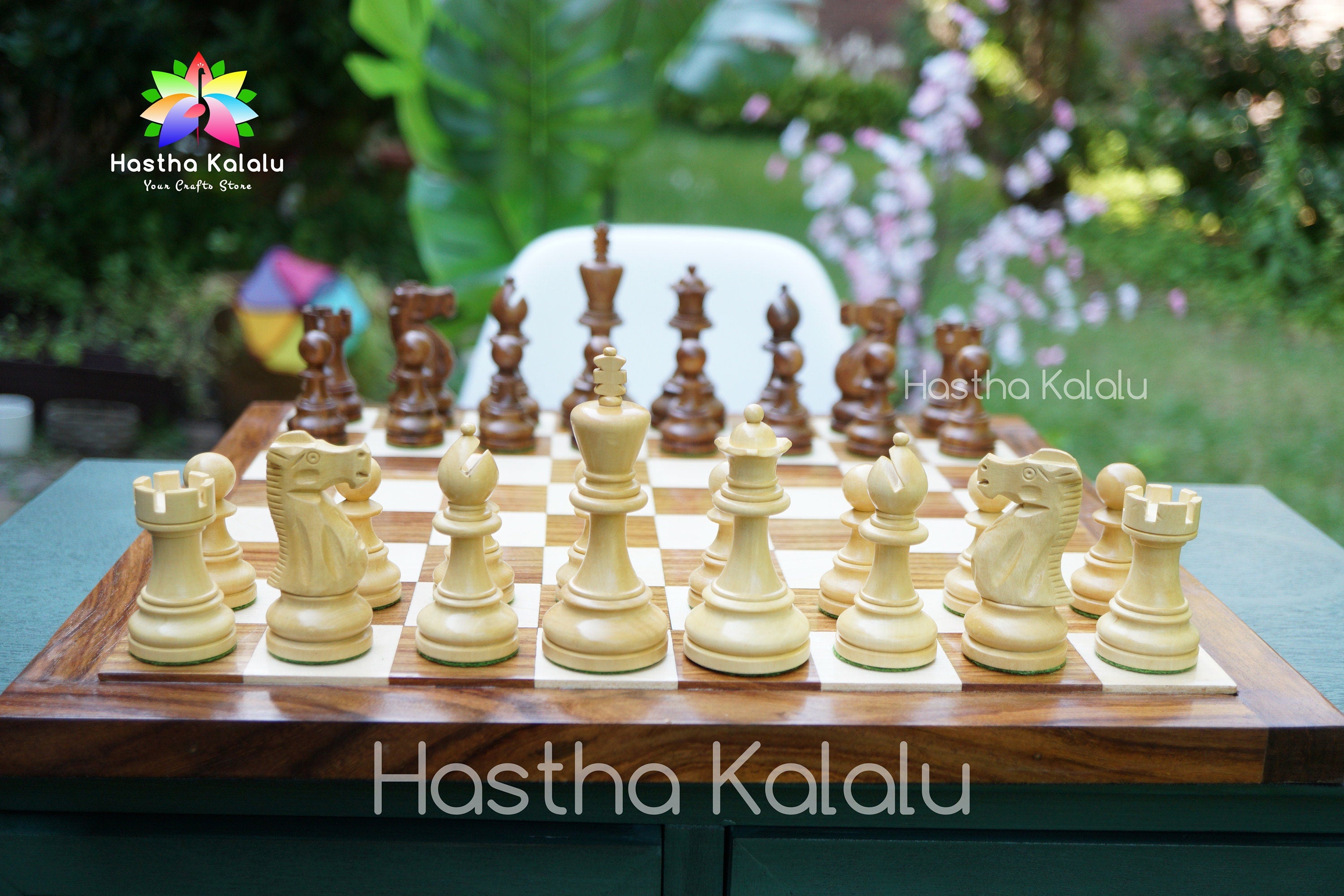Combo Chess Set | British Staunton King 4" Handmade Indian Rosewood Tournament Chess Set with Endgrain Chessboard