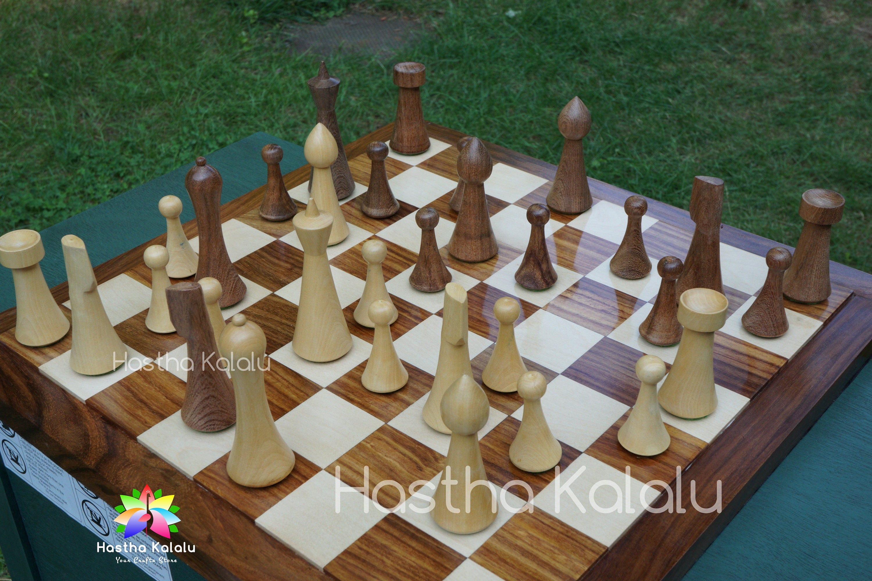 Combo Chess Set | Minimalist Style Danish Herman Ohme Chess Set in Indian Rosewood with Endgrain Rosewood Board