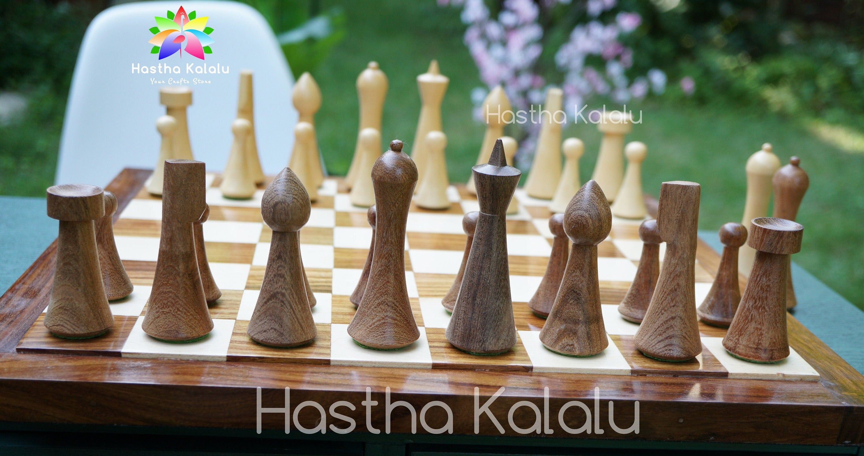 Jeu d'échecs combiné | Jeu d'échecs danois Herman Ohme de style minimaliste en palissandre indien avec planche en palissandre Endgrain