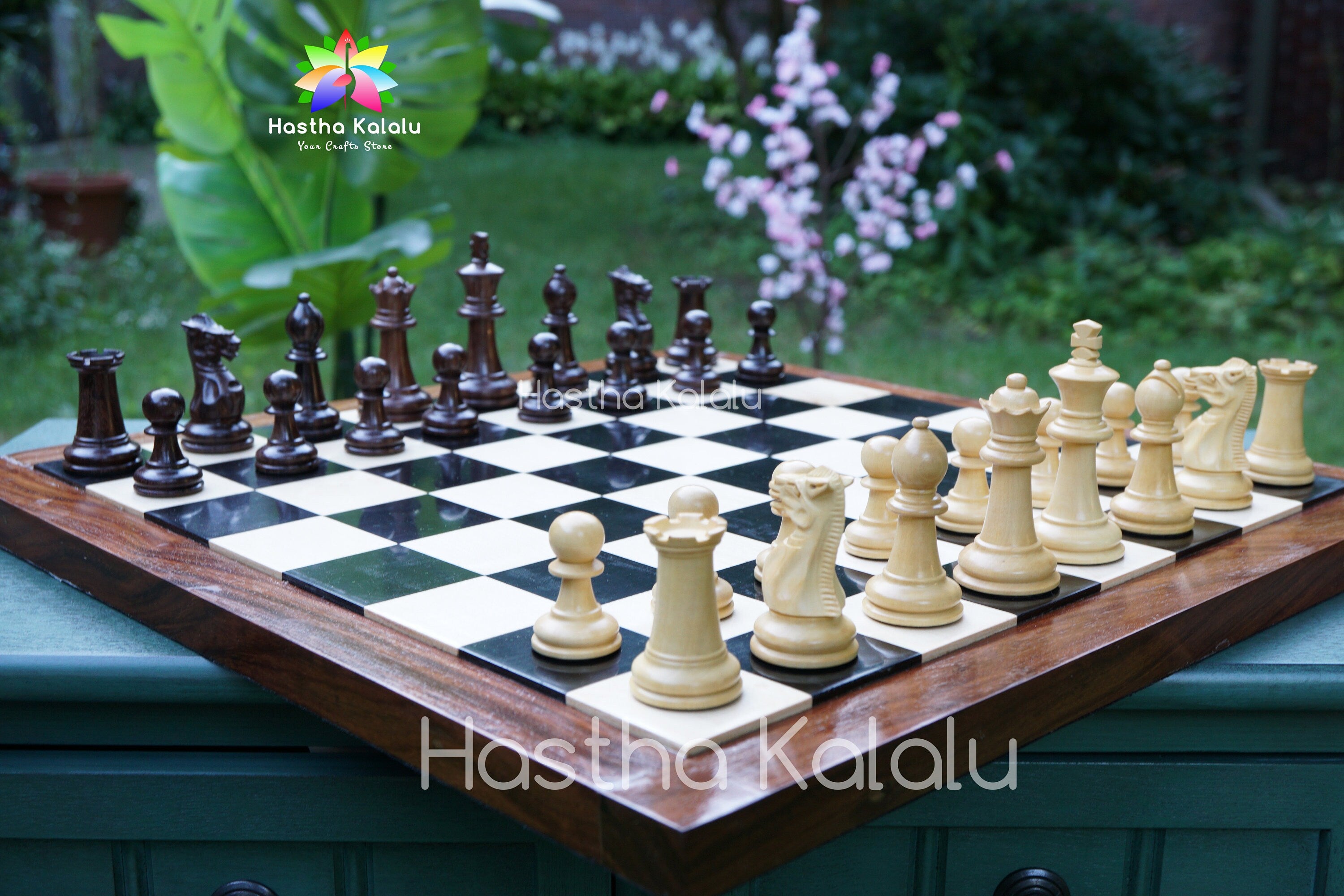Jeu d'échecs combiné | Laughing Knight Staunton Series Jeu d'échecs de tournoi en similicuir feutré en bois de rose avec planche à grain de fin