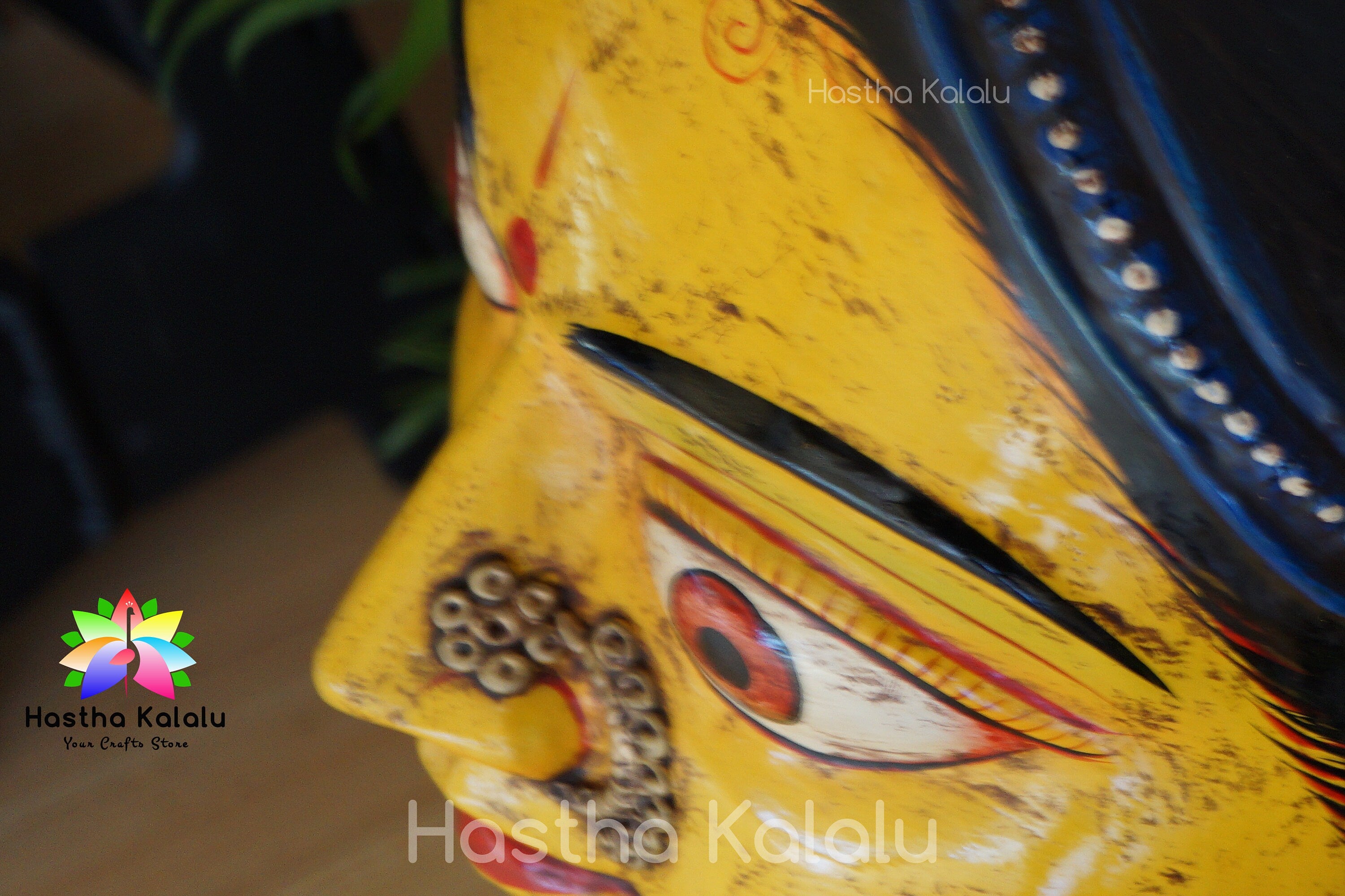 Handmade Wooden Yellow- Red Eyed Gauri Head Figurines