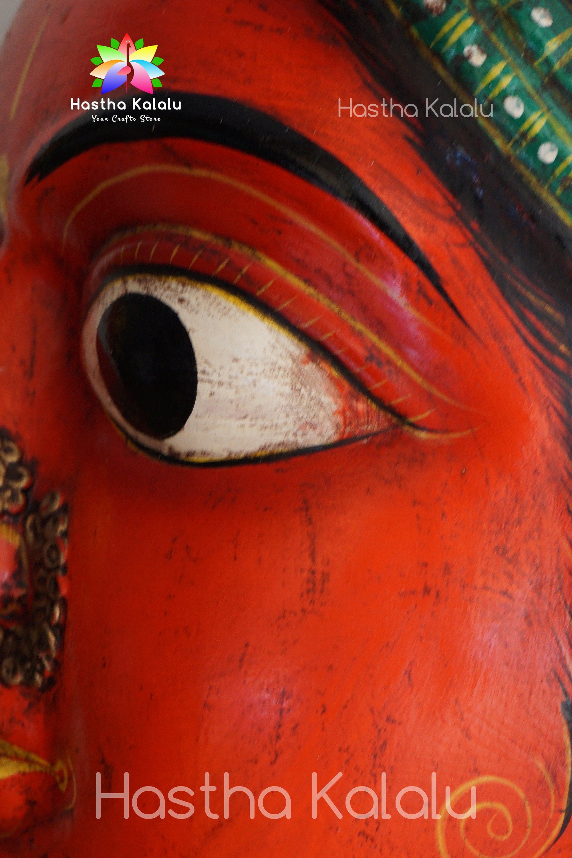 Handmade Wooden Red Gauri Head Figurines