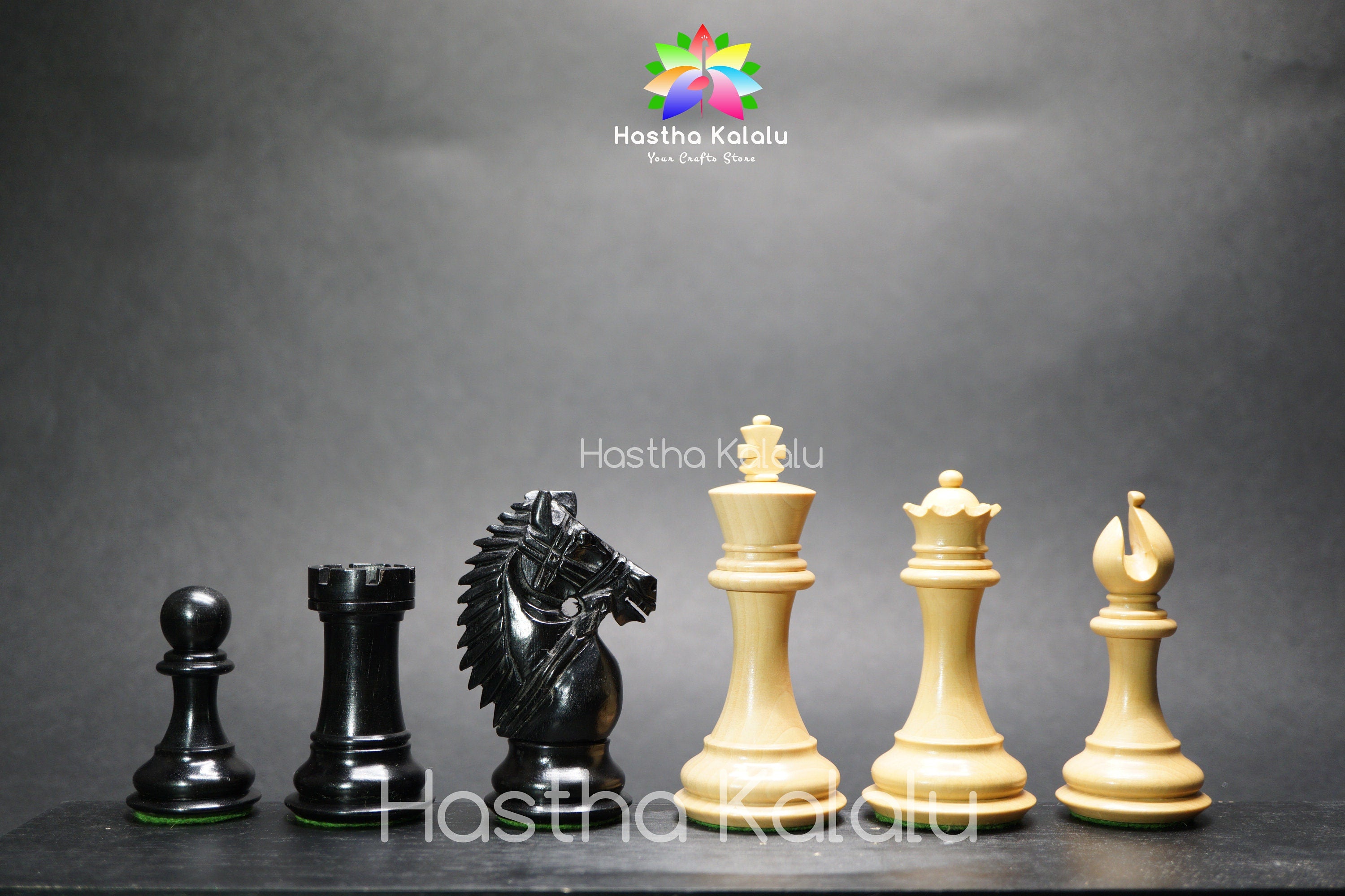 Rio Staunton Series Ebony and Boxwood Chess Pieces, Biggy Knight Chess Set, Triple Weighted, King Height 4"