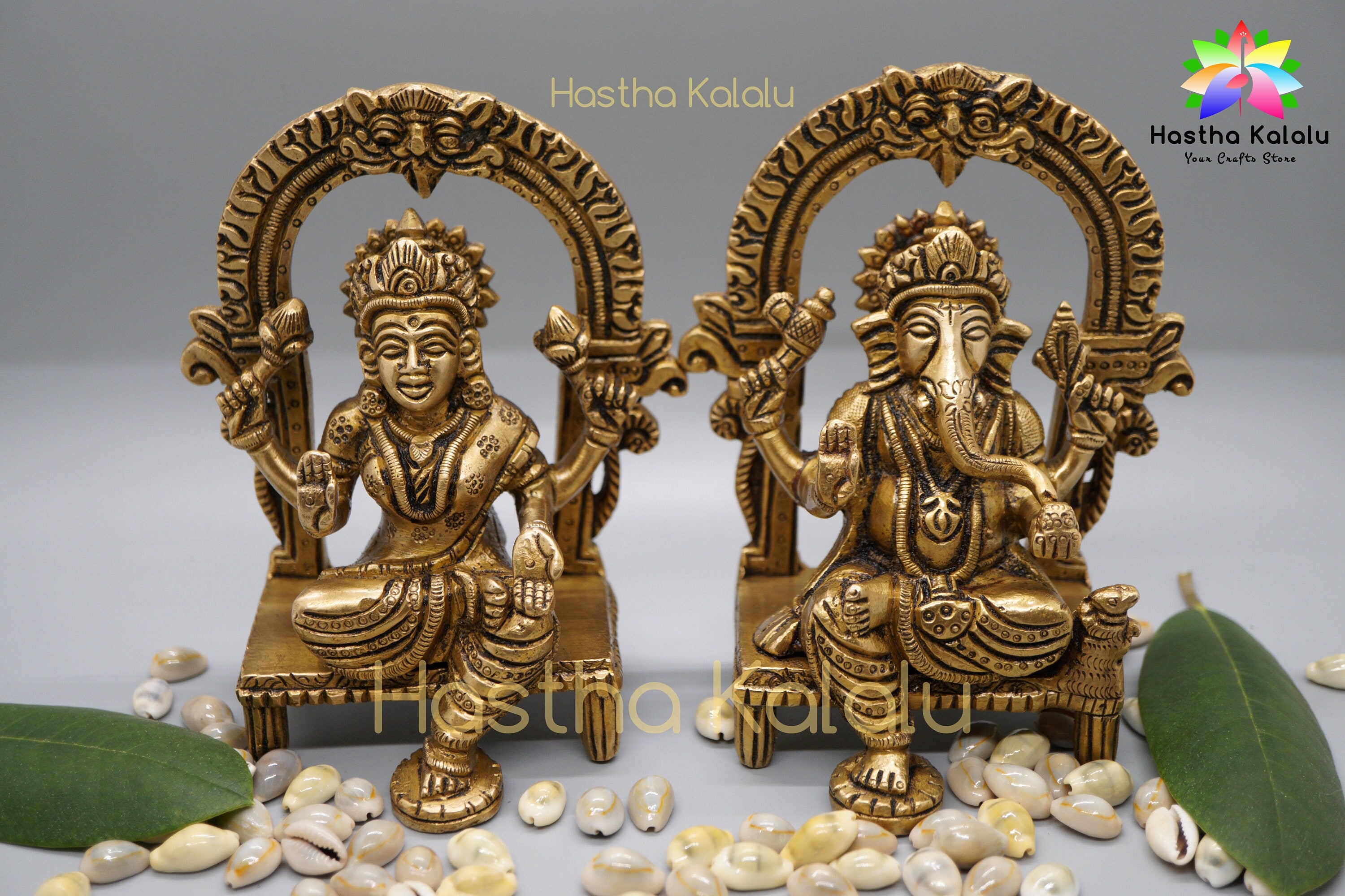 Figurine en laiton Laxmi Ganapathi | Sculpture en laiton