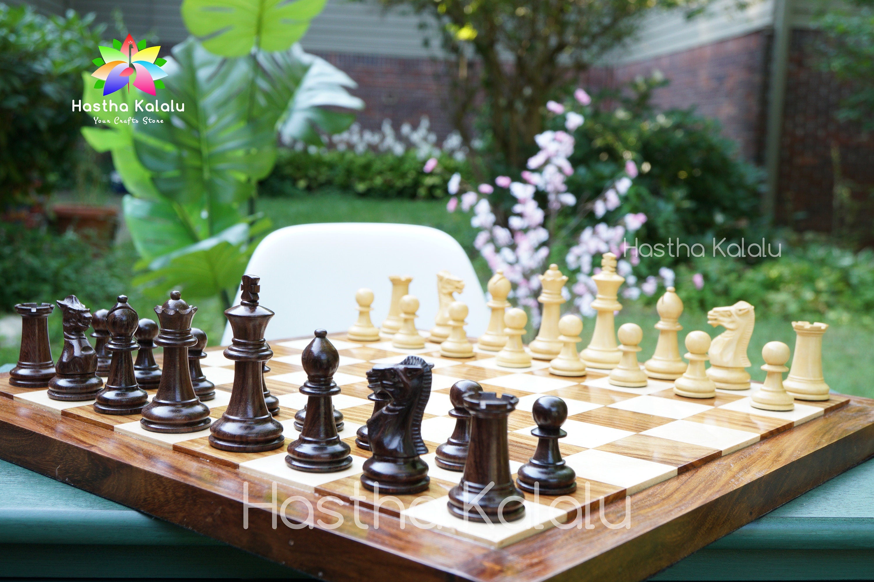 Jeu d'échecs combiné | Laughing Knight Staunton Series Jeu d'échecs de tournoi en similicuir feutré en bois de rose avec planche à grain de fin