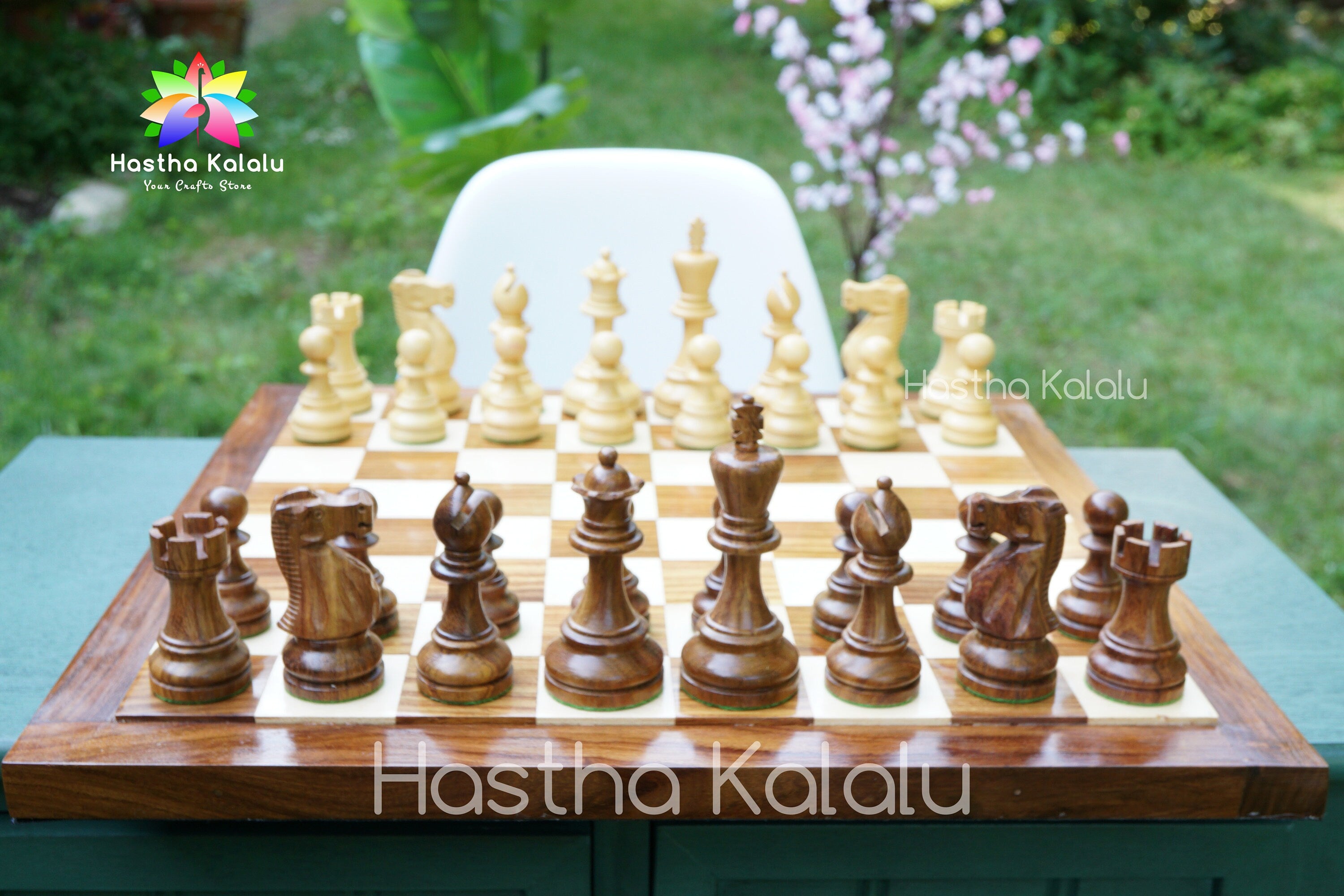 Combo Chess Set | British Staunton King 4" Handmade Indian Rosewood Tournament Chess Set with Endgrain Chessboard