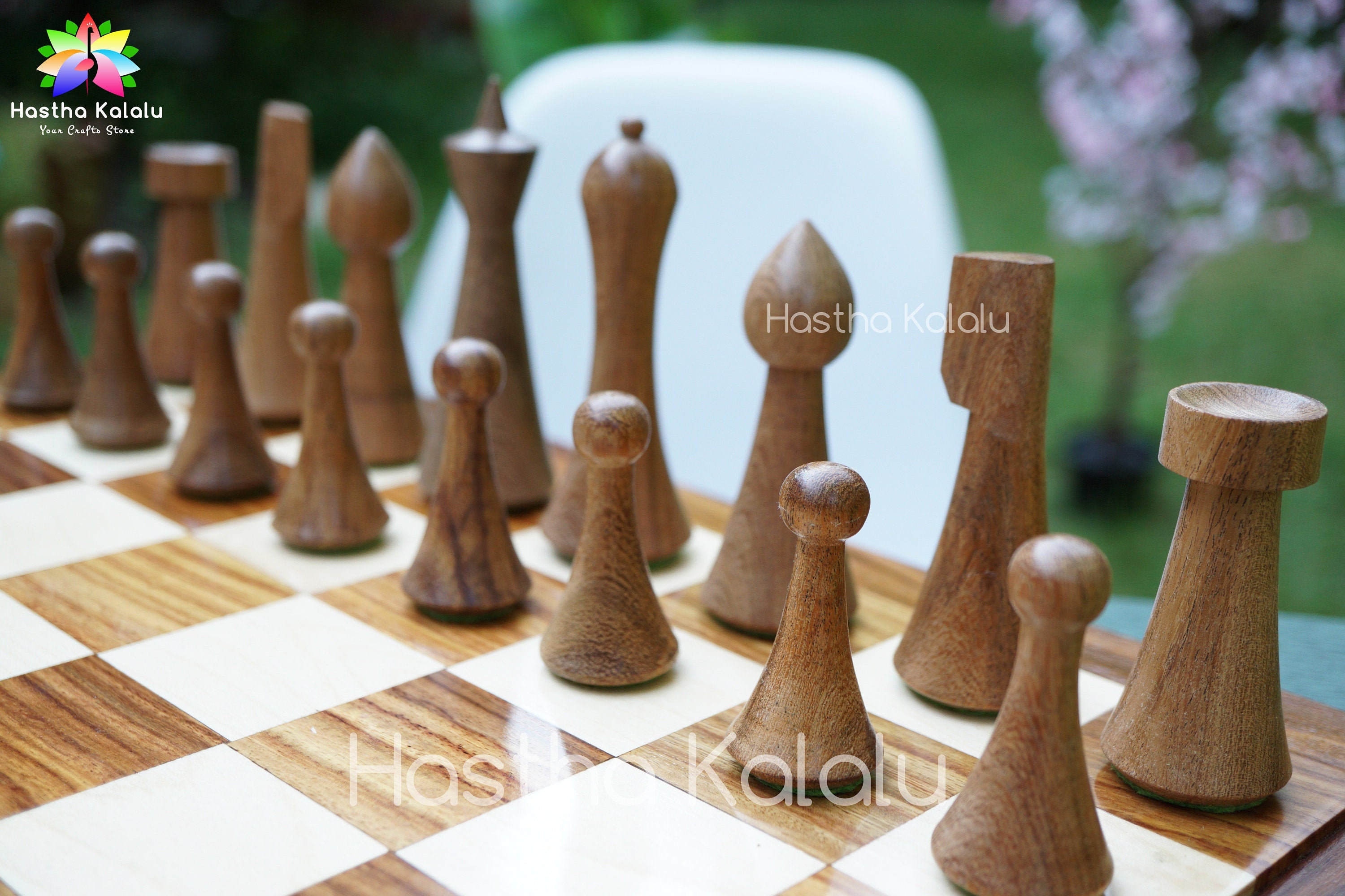 Combo Chess Set | Minimalist Style Danish Herman Ohme Chess Set in Indian Rosewood with Endgrain Rosewood Board