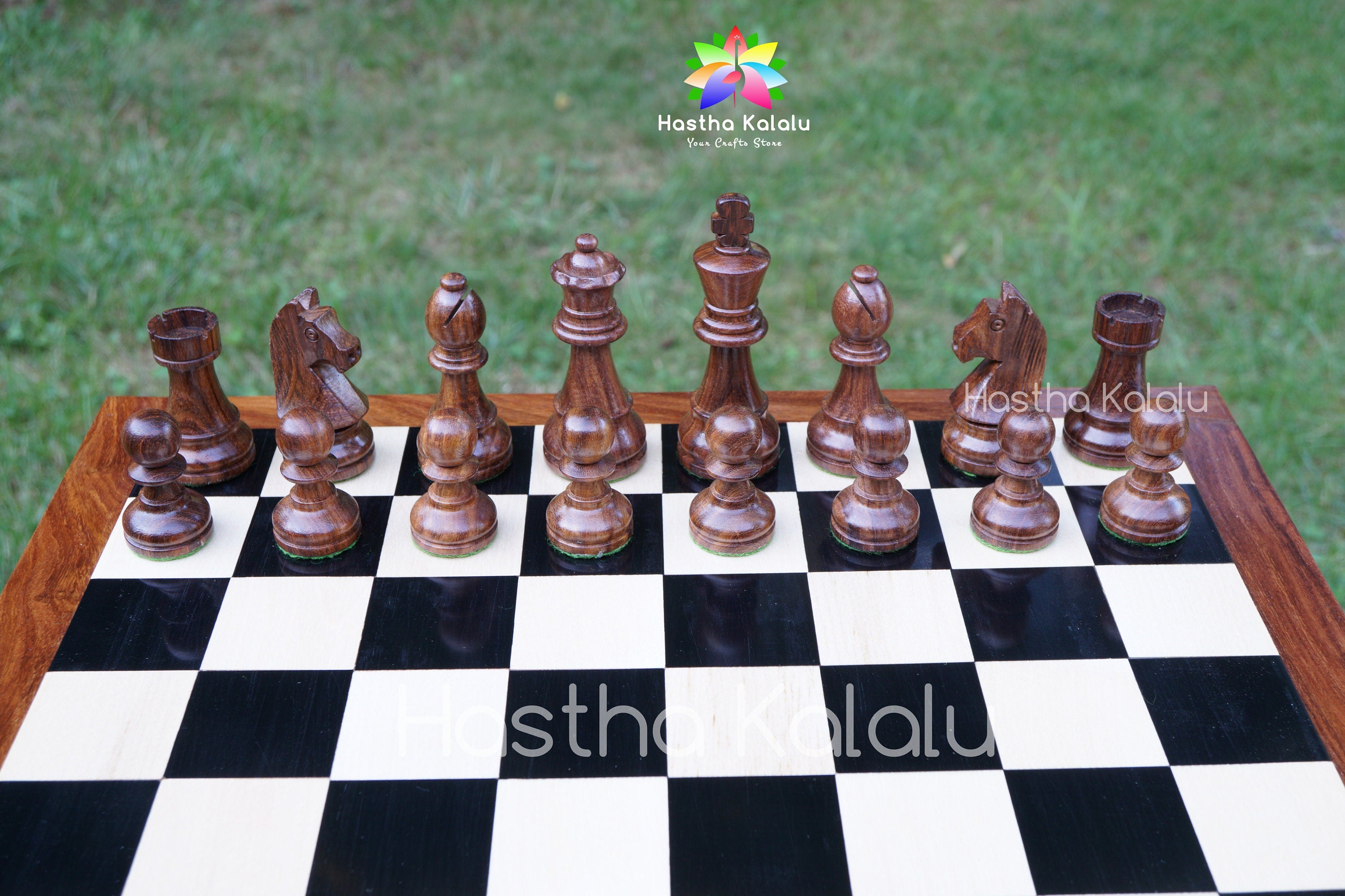 Combo Chess set | Rosewwod German Knight Tournament Chess set with Ebony Chessboard