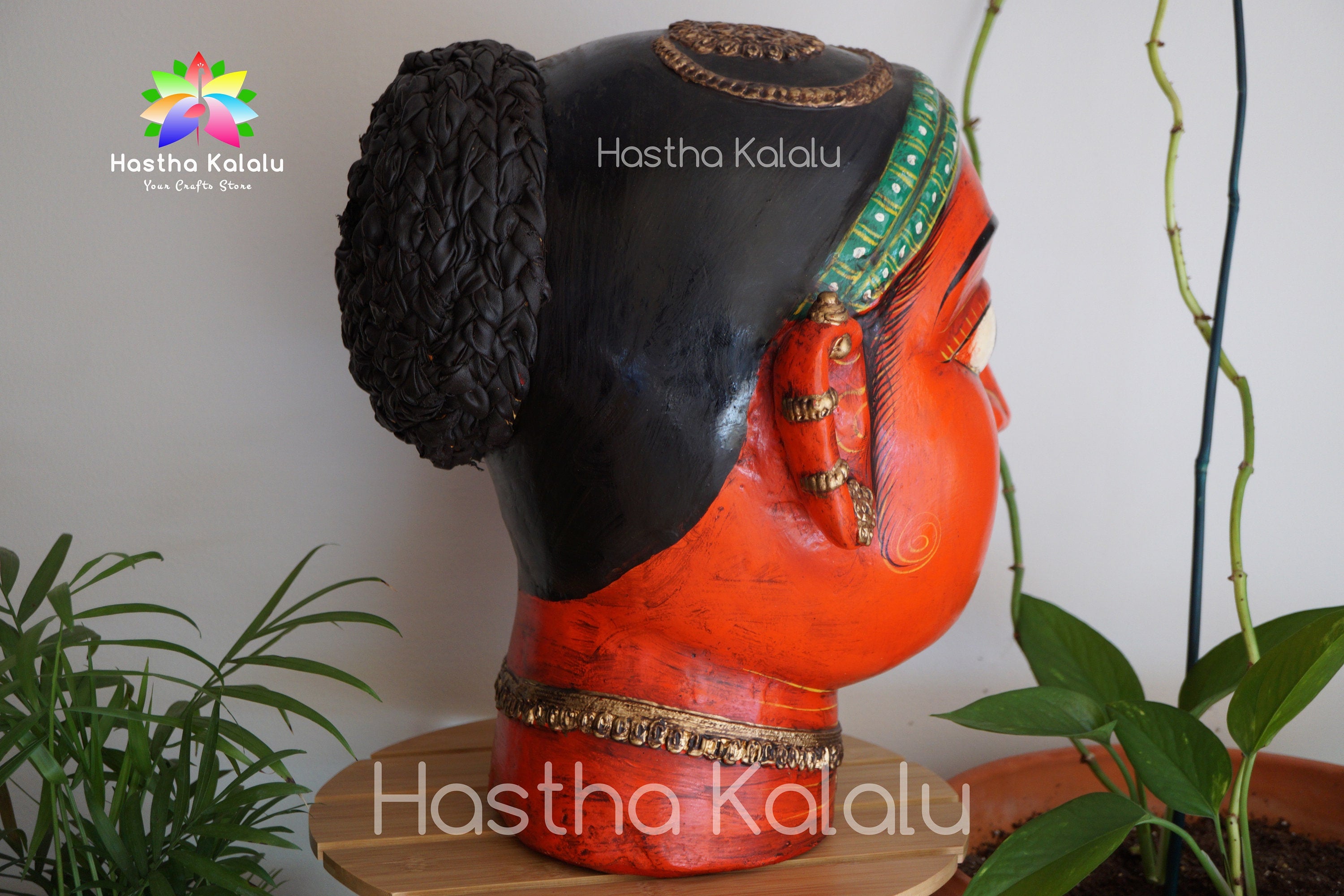 Handmade Wooden Red Gauri Head Figurines