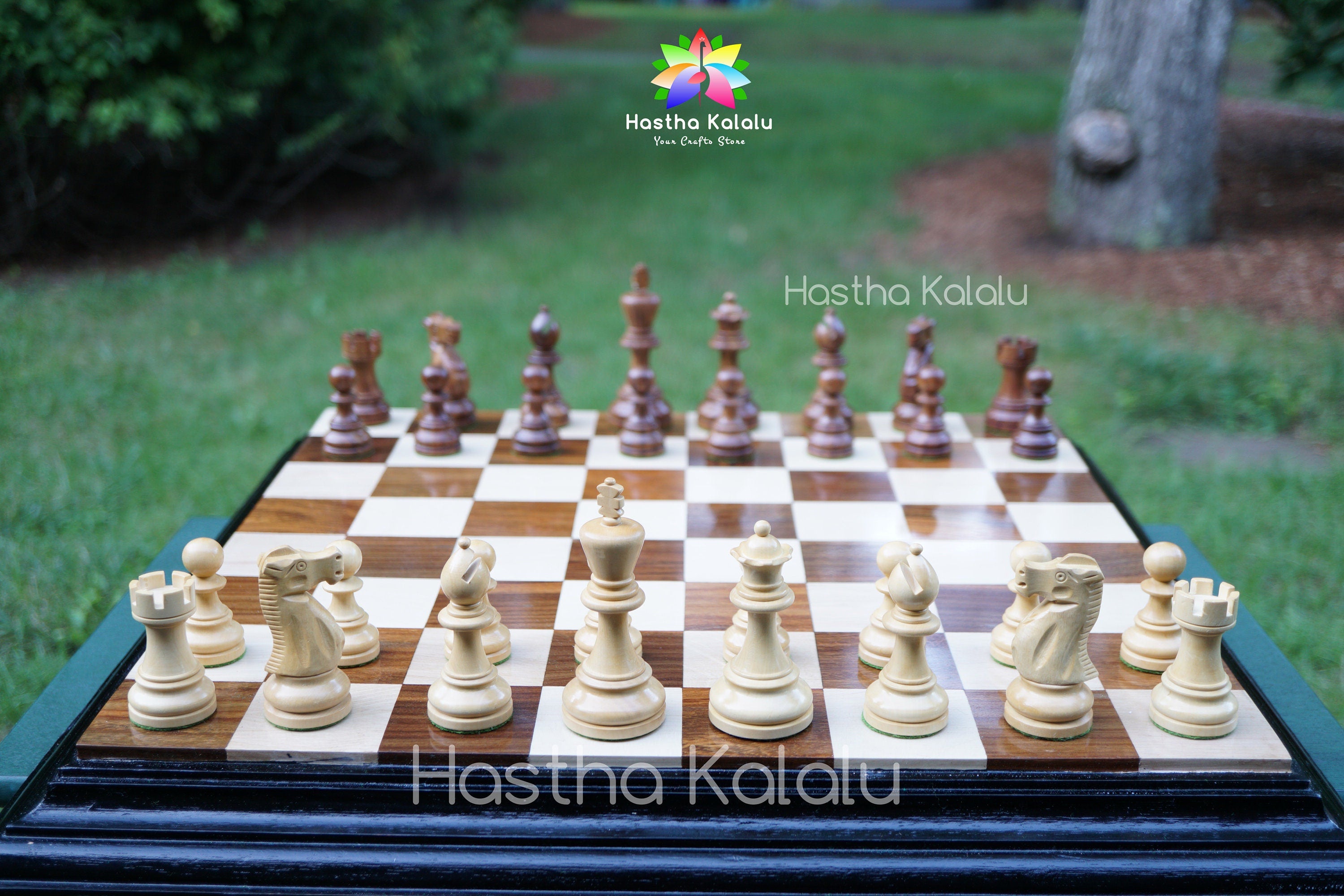 British Staunton Tournament Series, Weighted Chess Pieces, 4" King with 21" Sheesham and Maple Chess Board with Molded Edge/Fathers day Gift