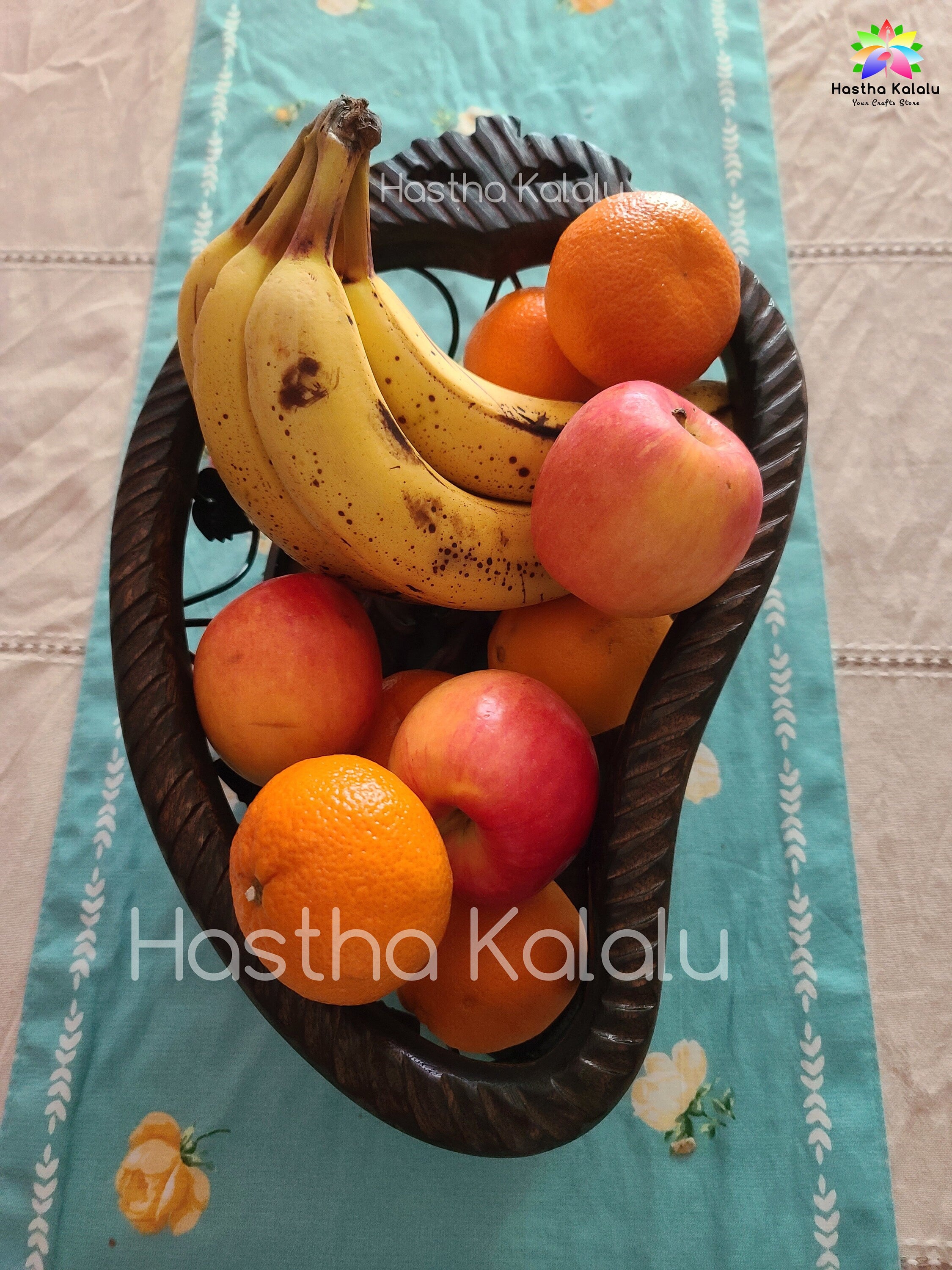 Handmade Wooden-Metallic 15 Inch Long Mango Shaped Fruit Bowl/ Fruit Basket