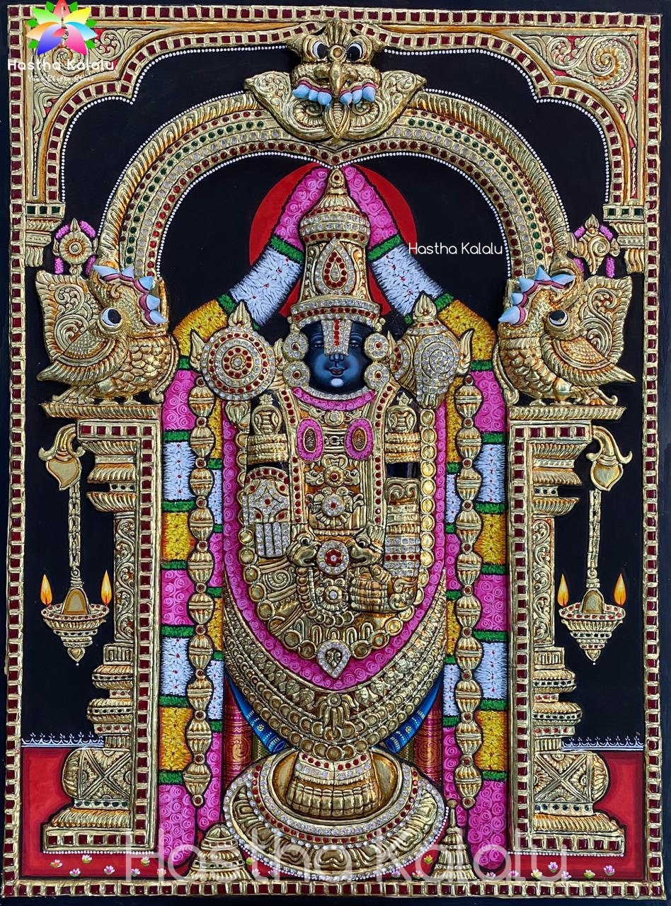 Lord Balaji 3D Tanjore Painting Full en relief (fait sur commande)