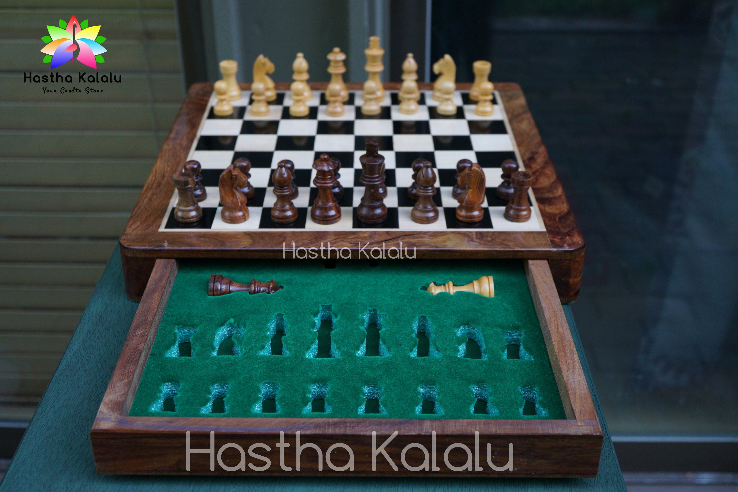 Ensemble d'échecs à tiroir en bois avec tiroir de rangement, 10 pouces