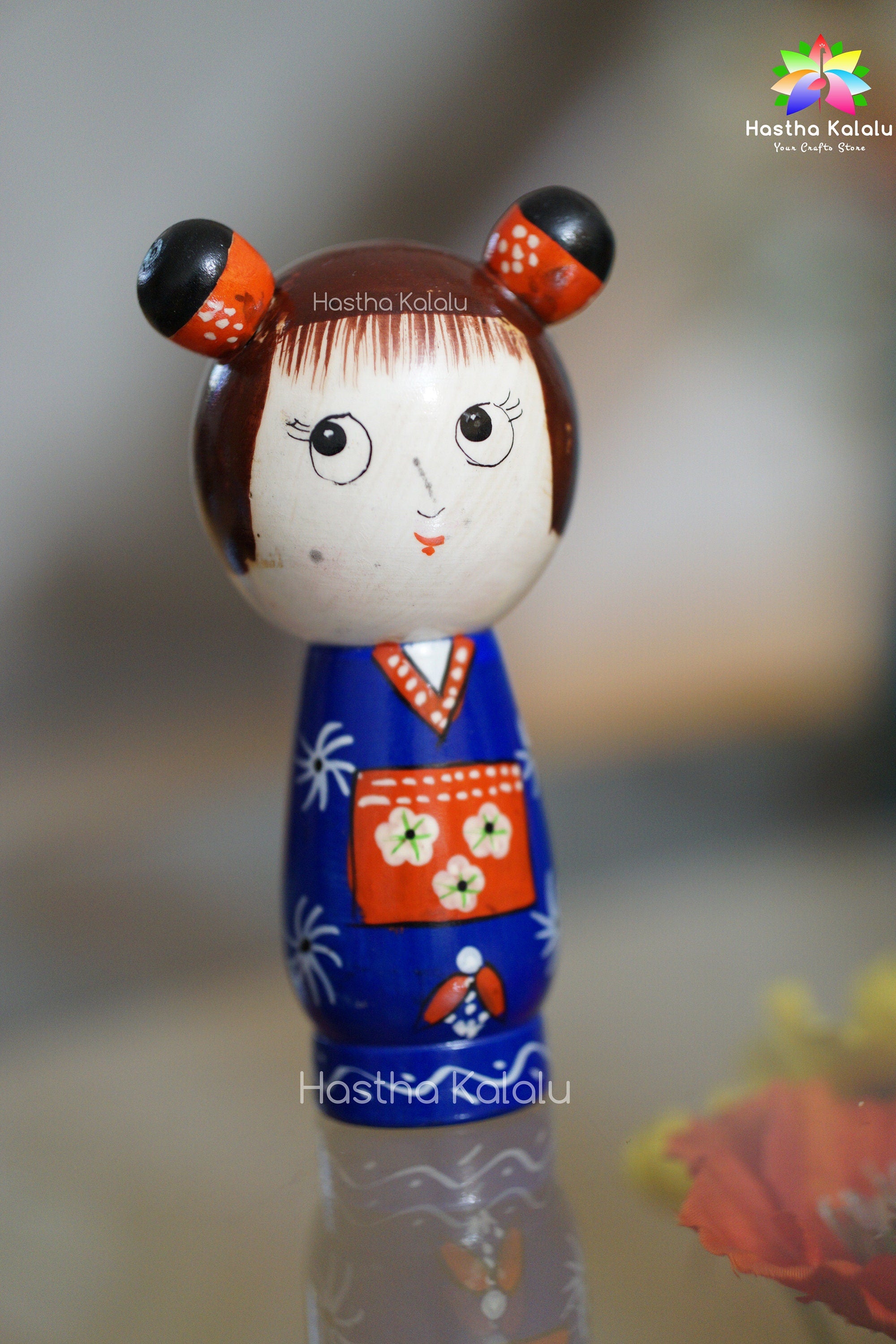 Kokeshi Dolls Pair I Handmade 6 Inch Wooden Peg Dolls