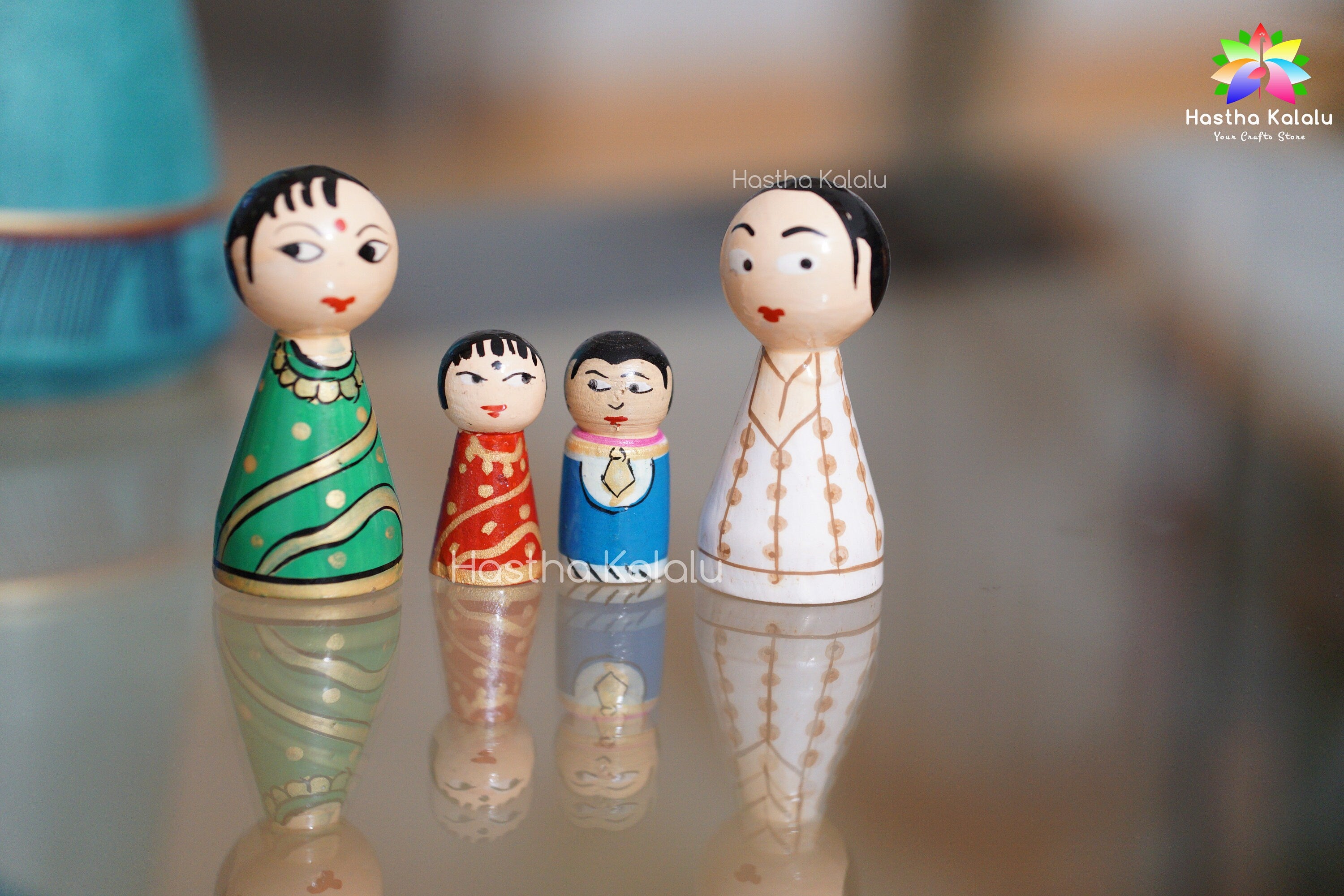 Handmade 3 Inch Tall Wooden Family Peg Dolls