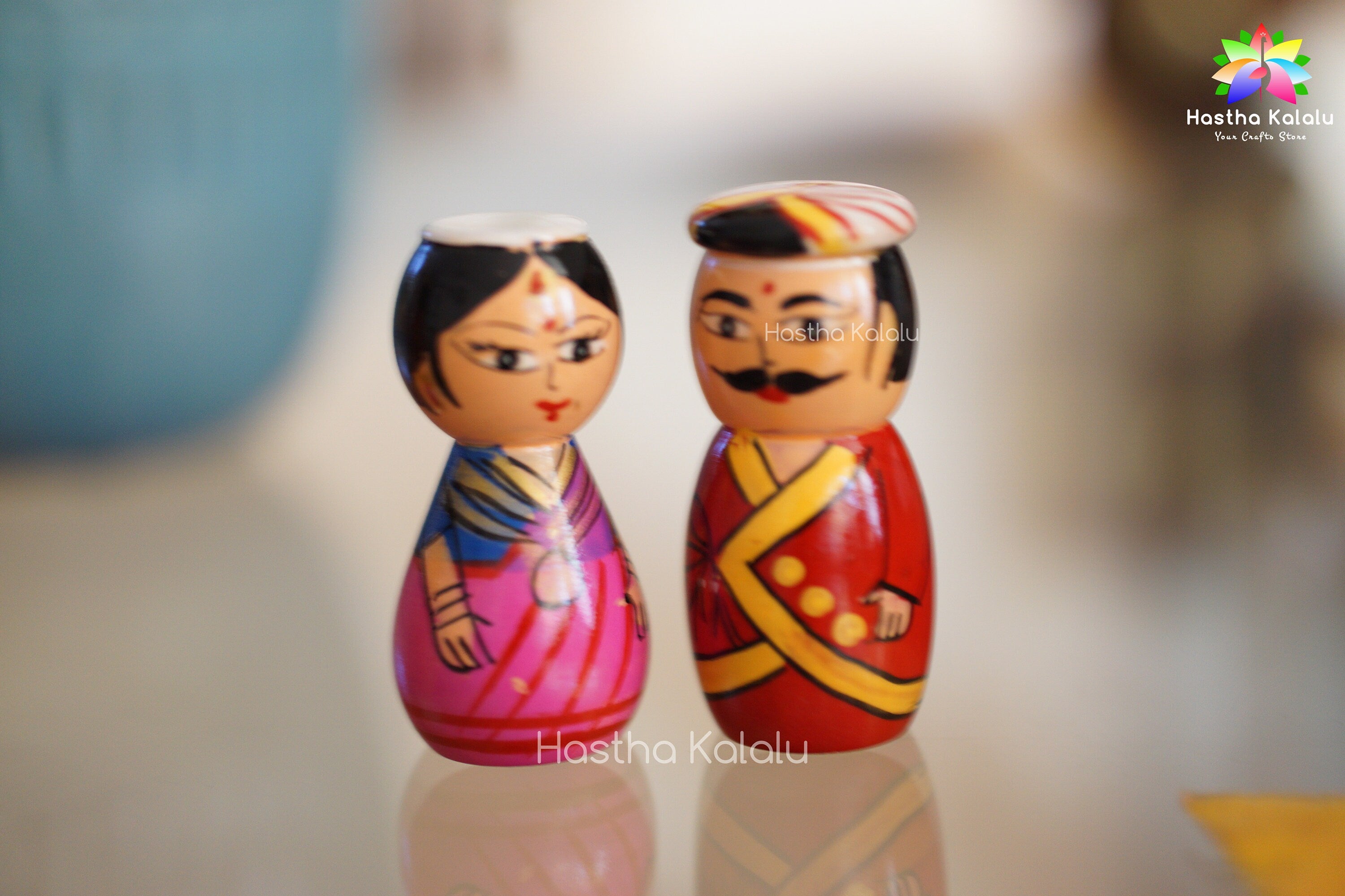 Handmade Wooden 2 Inch Couple Peg Toy Cake Toppers