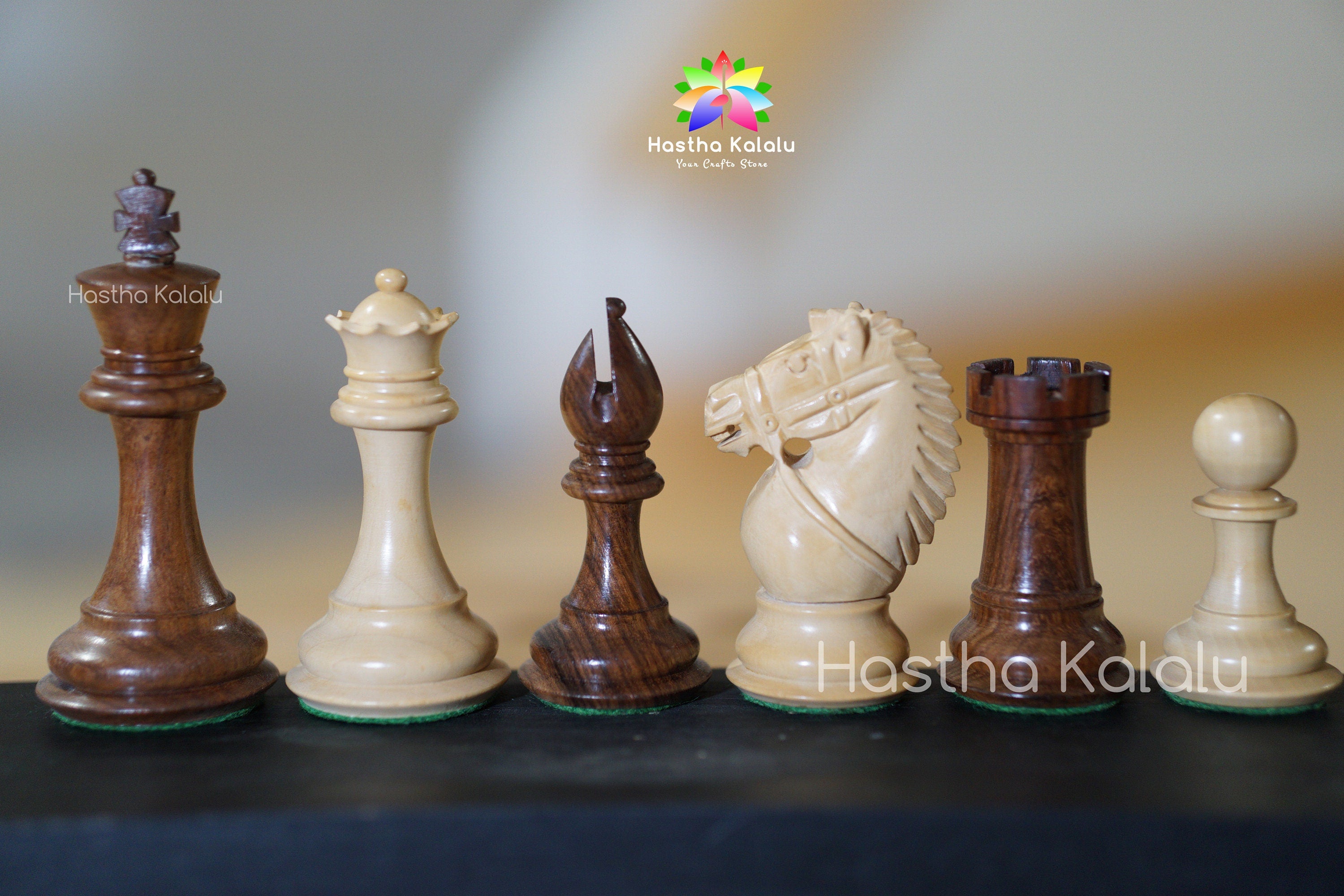 Staunton Series Golden Rosewwod (Sheesham) Chess Pieces, Biggy Knight Chess Set, Triple Weighted