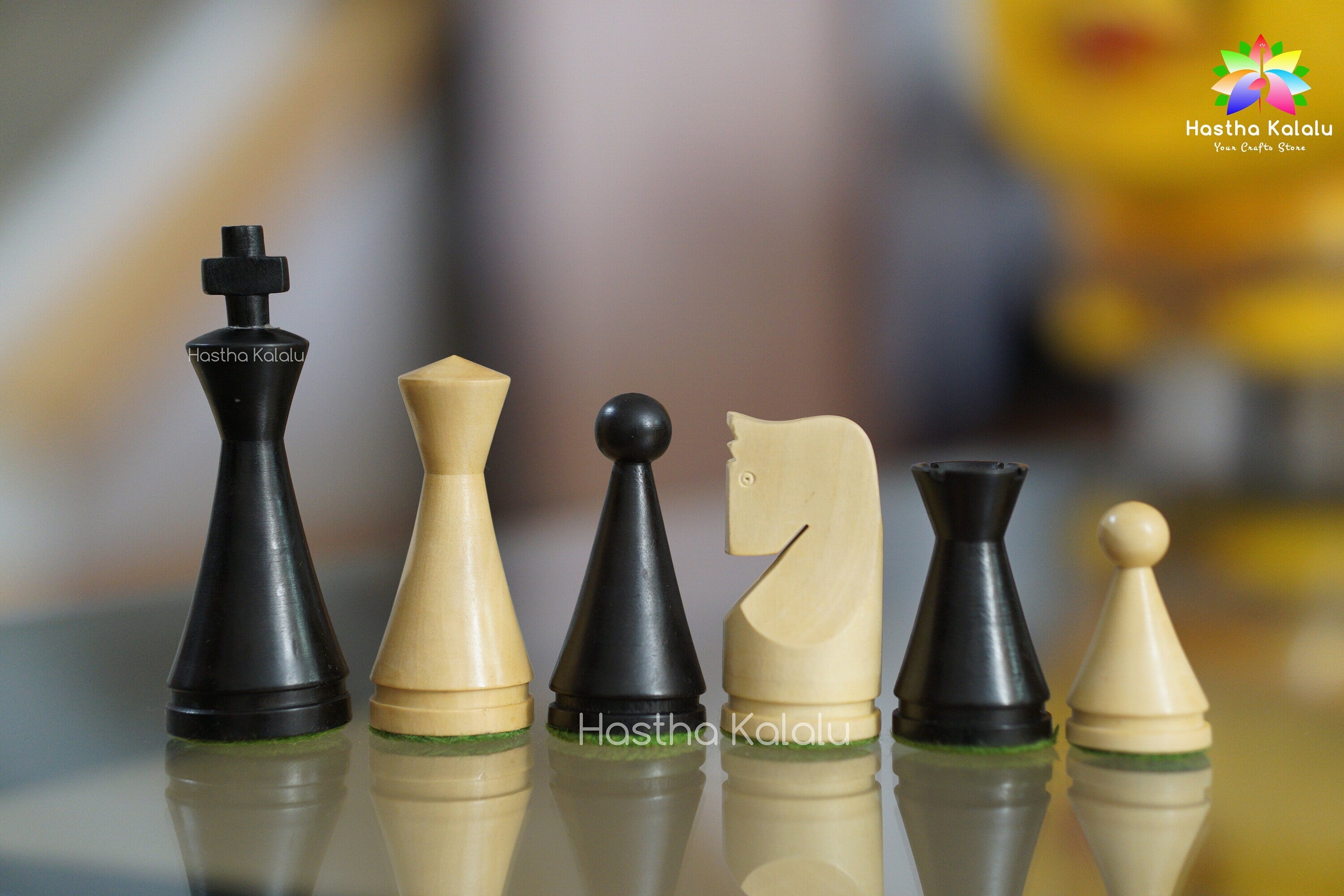 Reproduced Russian Poni Chess set in Ebonized & Natural Boxwood