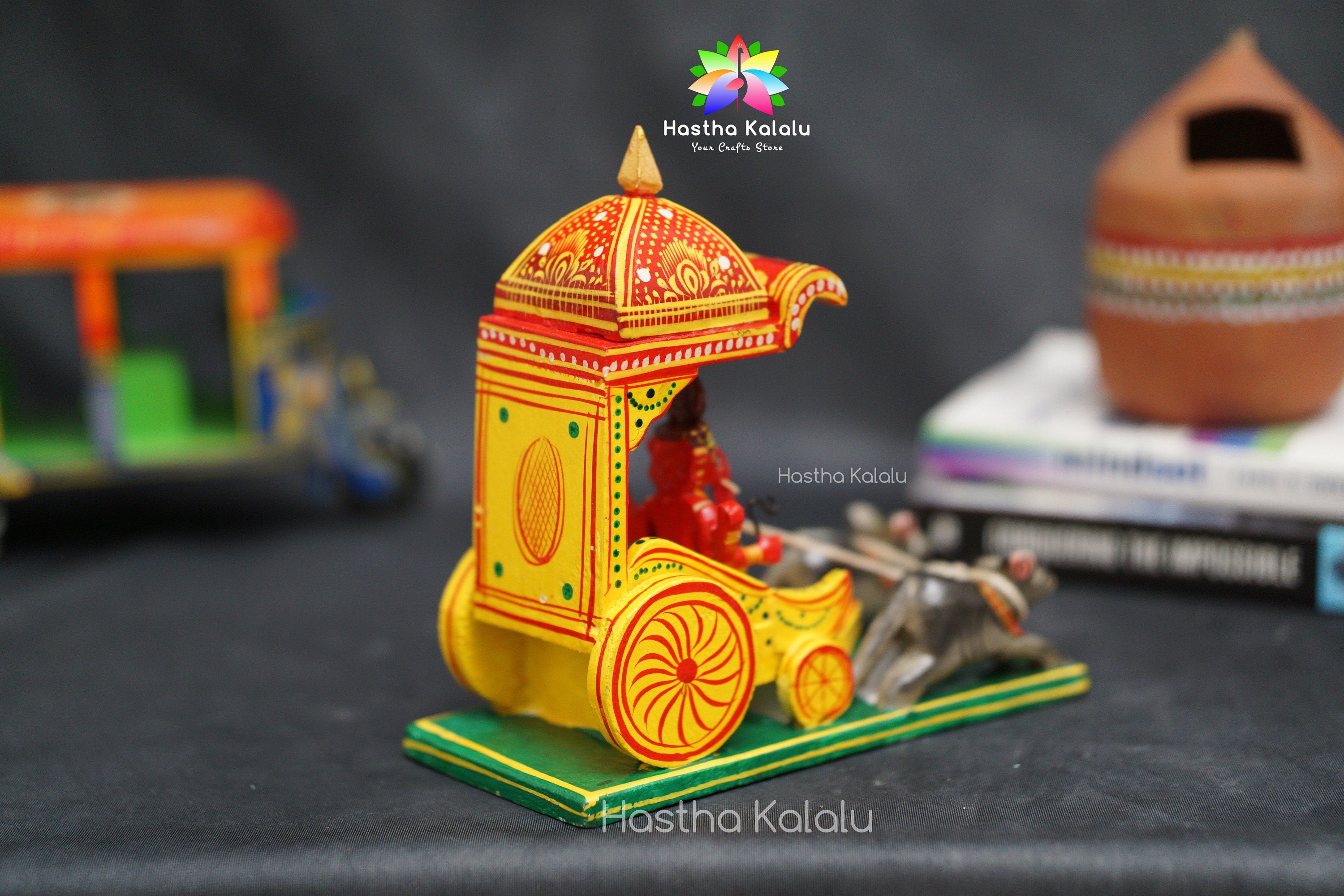Hand-painted Wooden Ganesh Ratham | Ganesha on Mushika Chariot