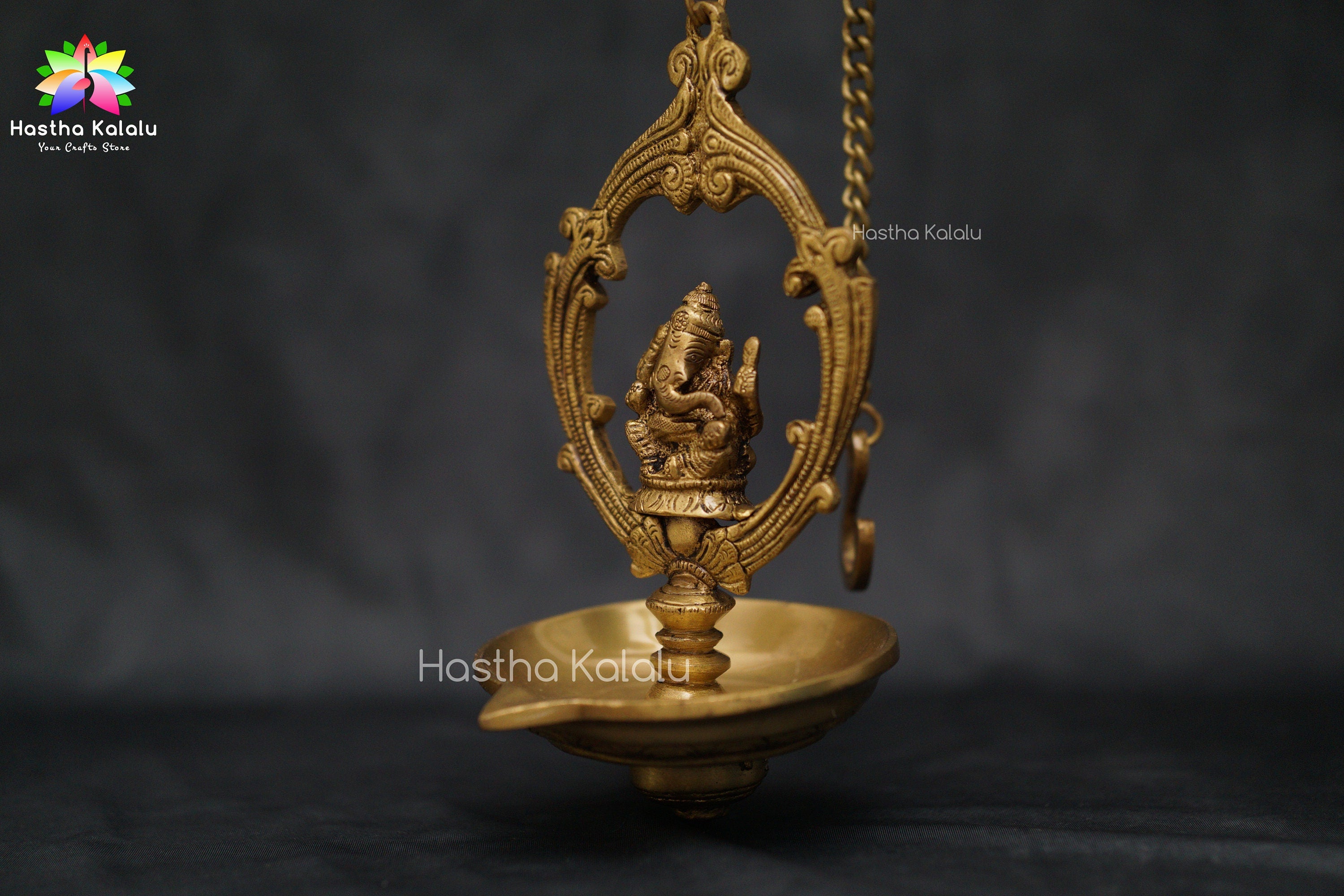 Hanging Ganapathi Oil Lamp Deepak Yellow Antique Finish