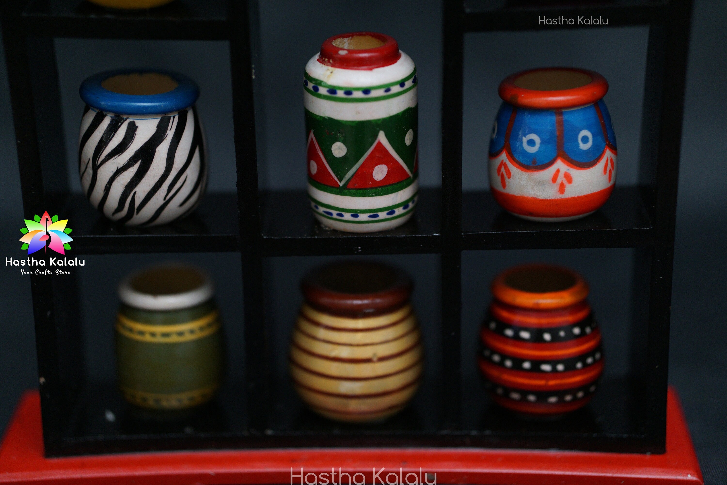 Wooden Wall Hanging with Handpainted Tribal Style Pots
