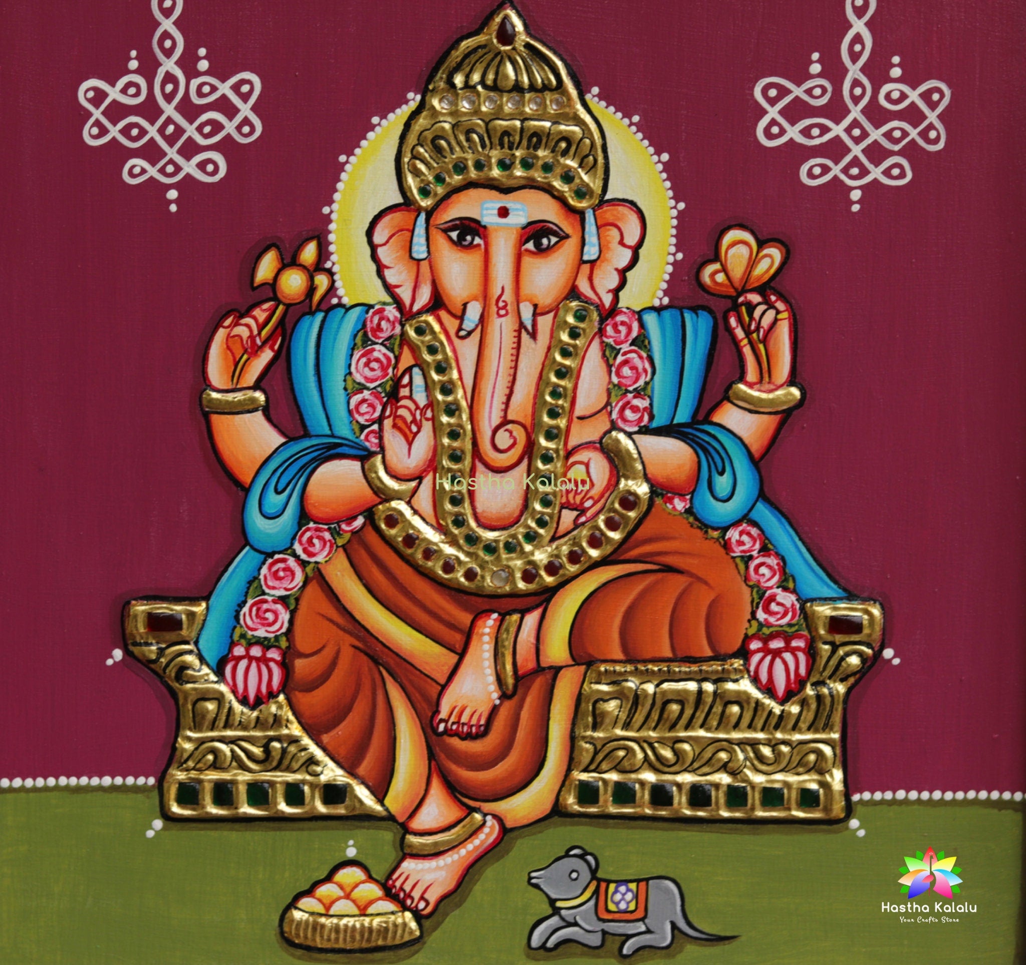 Tanjore/Kolam fusion Ganesha peinture | Art fusionné