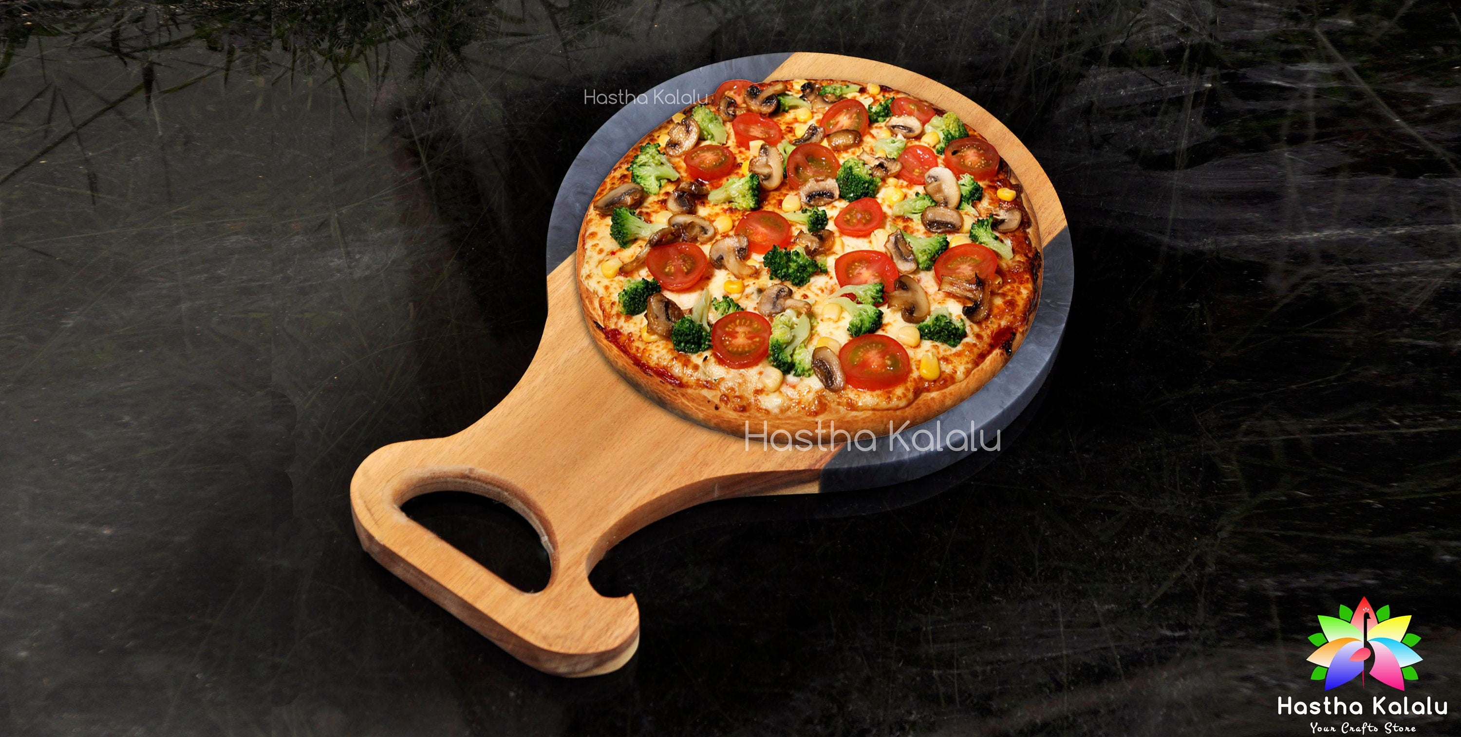 Plateaux à pizza en bois de service époxy