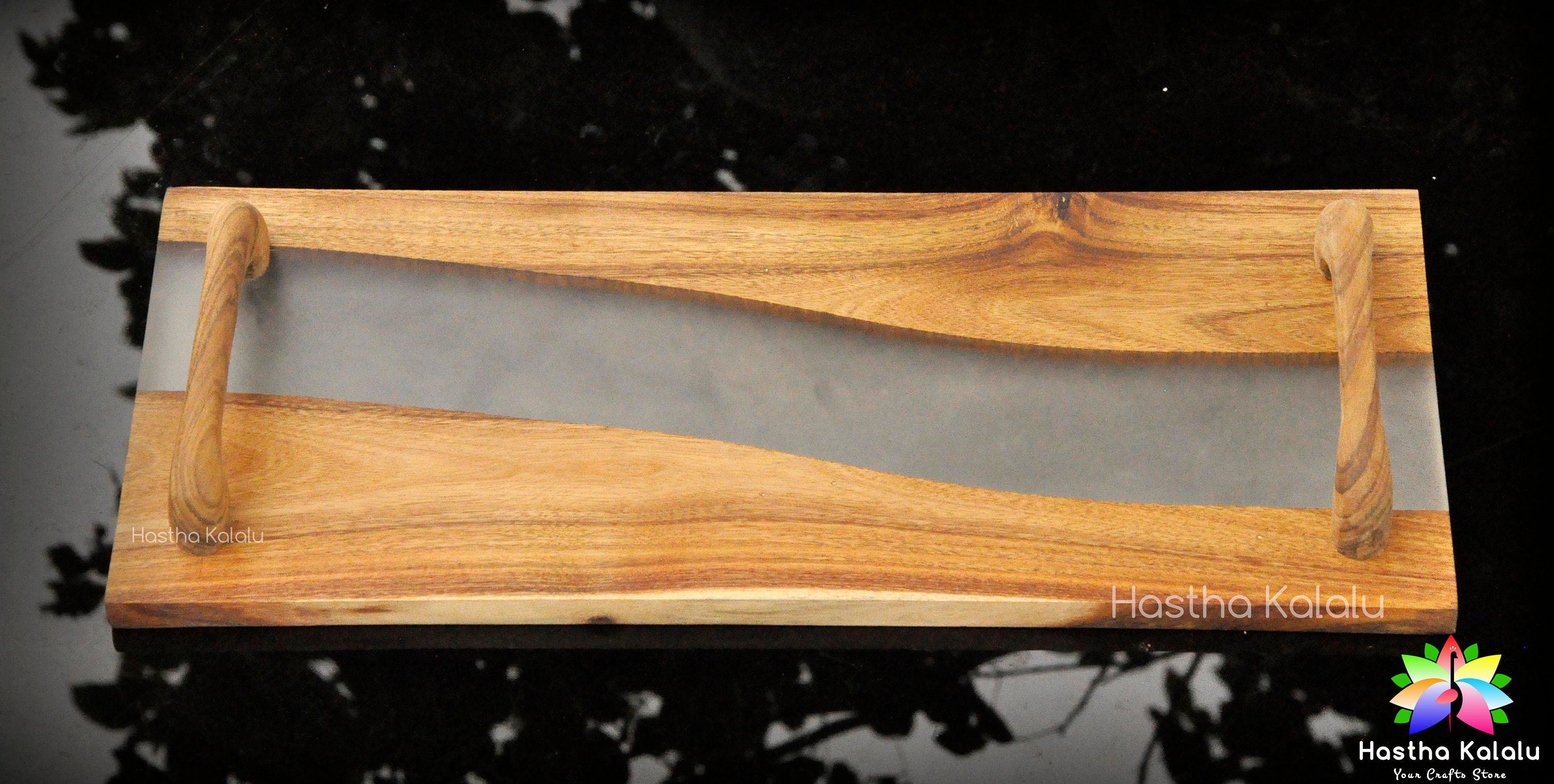 Teakwood Resin Serving Tray with Handle (Made to Order)