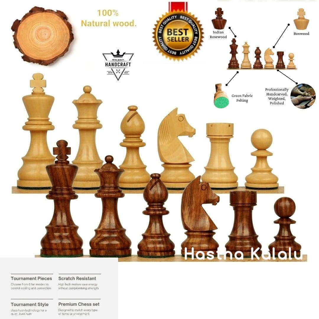 Staunton Style/ Tournament Series Sheesham/ Indian Rosewood Chess Pieces, Weighted, German Knight