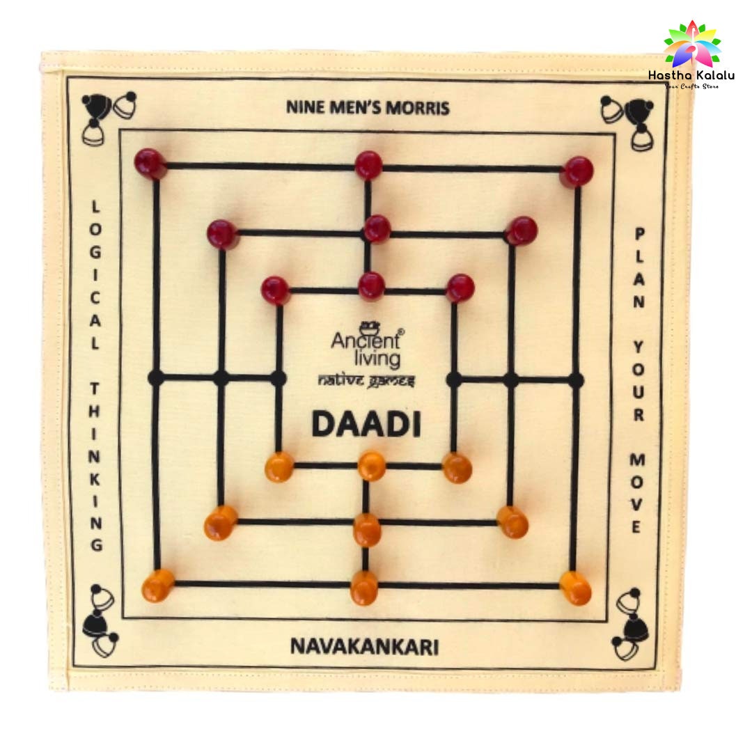 Ancient Living Daadi / Navakankari / Nine Men's Morris Board Game - Black, White