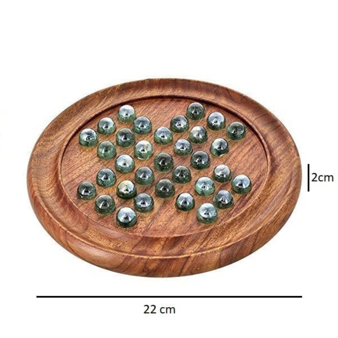 Oakwood Made Marble Solitaire Boards 9 inch - Glass Marbles Included