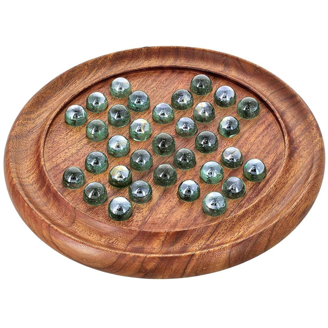 Oakwood Made Marble Solitaire Boards 9 inch - Glass Marbles Included/ Gift for her/ Gift for Him/ Children gift