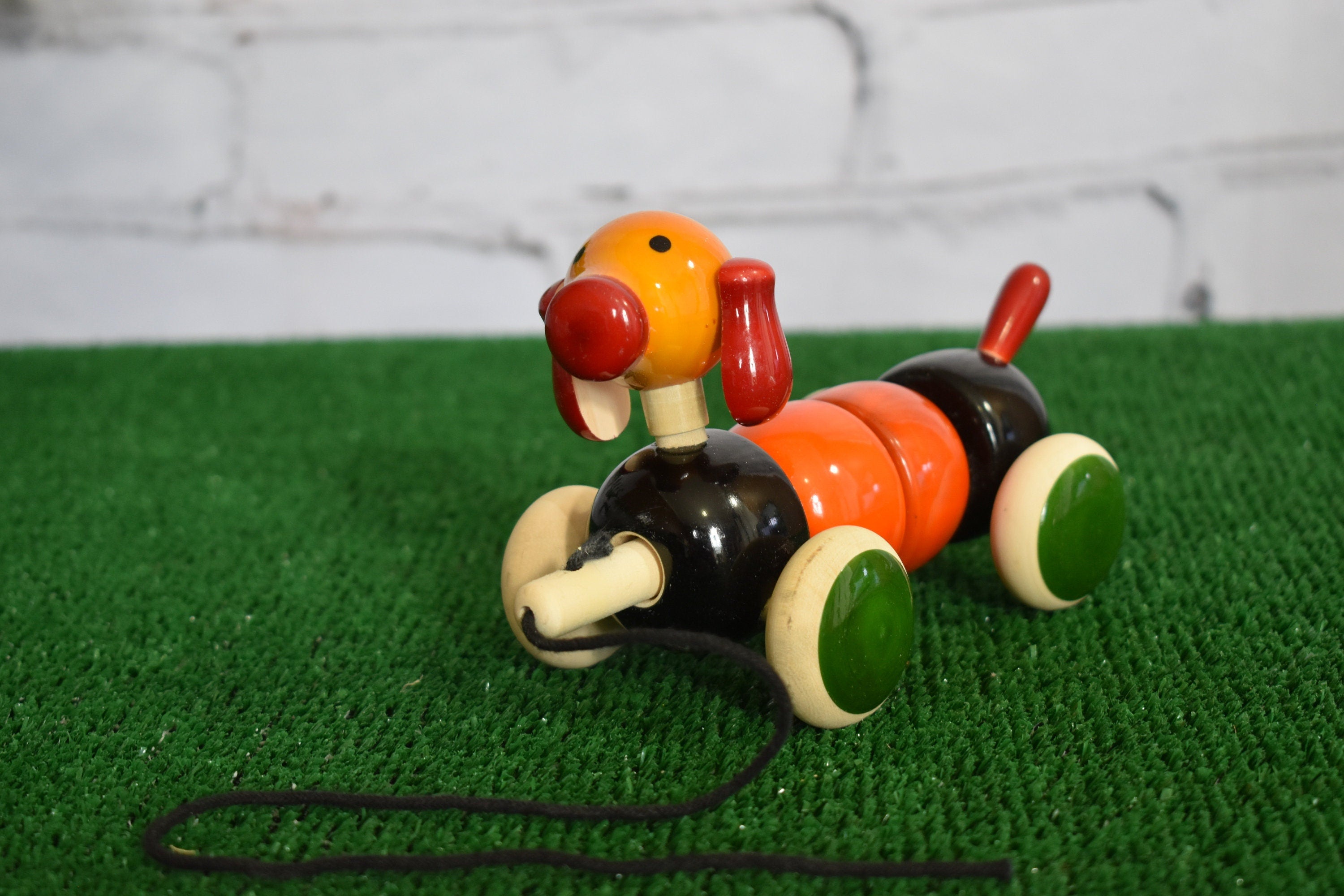 Child-Safe Artistic Handmade Dog Toddler Wooden Pull Toy / Toddler Gift / Return Gifts