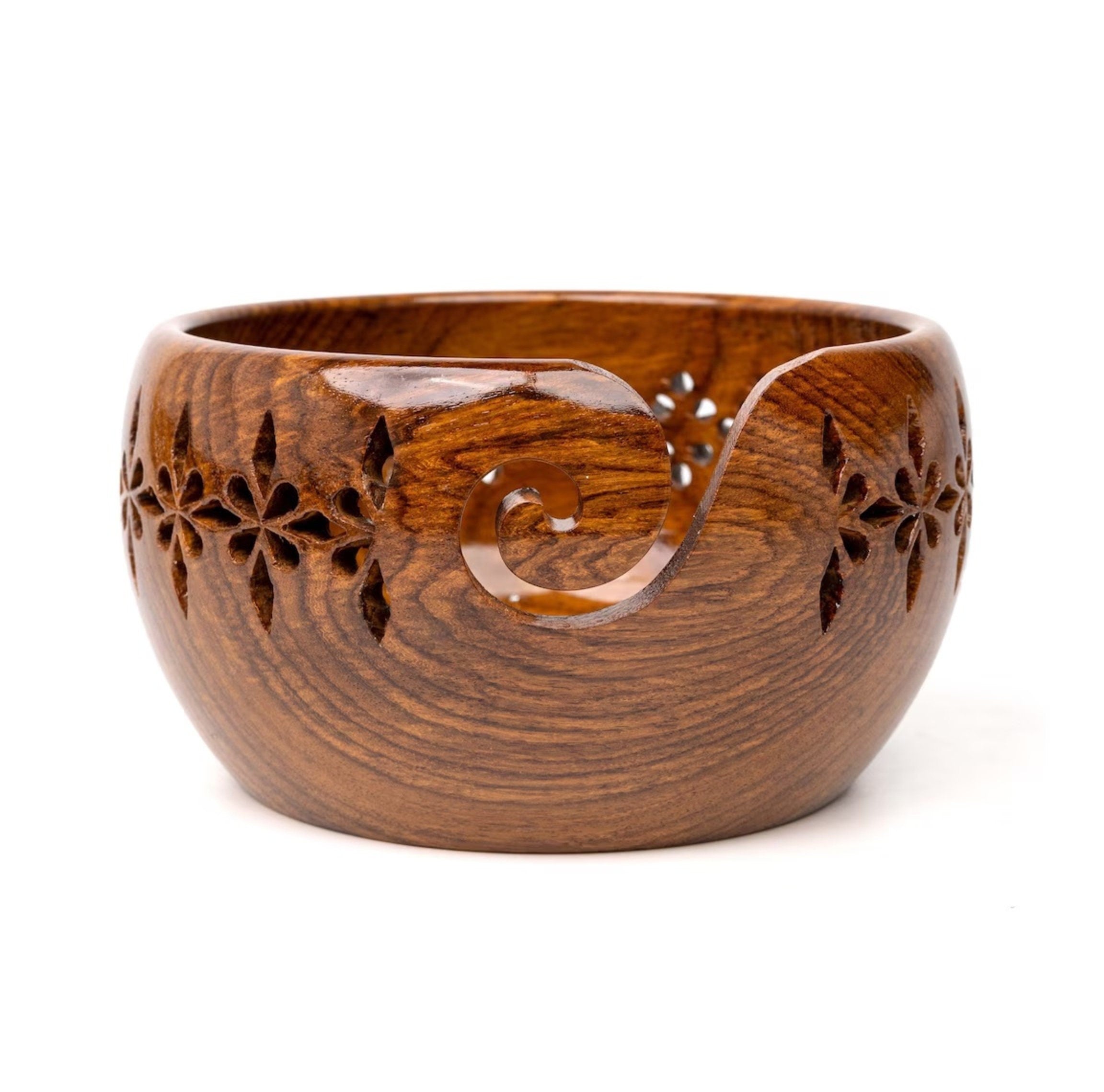 ROSEWOOD Yarn Bowl 7" x 4" - Handcrafted Wooden Yarn Bowl - Large Yarn Bowl for Knitting and Crocheting | Mother's Day Gift