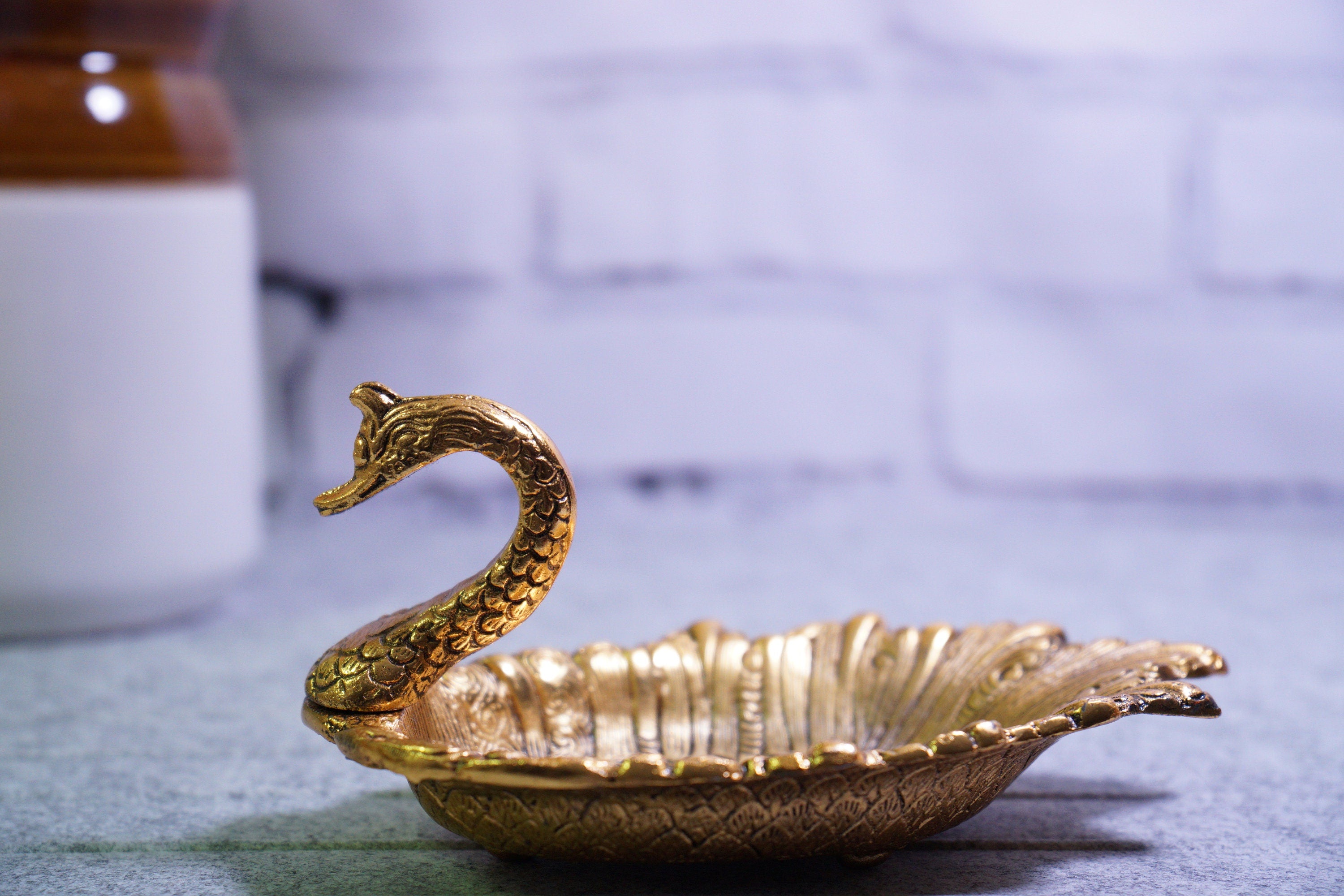 Gold Decorative Metal Swan Duck Serving Tray Bowl Snacks Home Decor Hindu