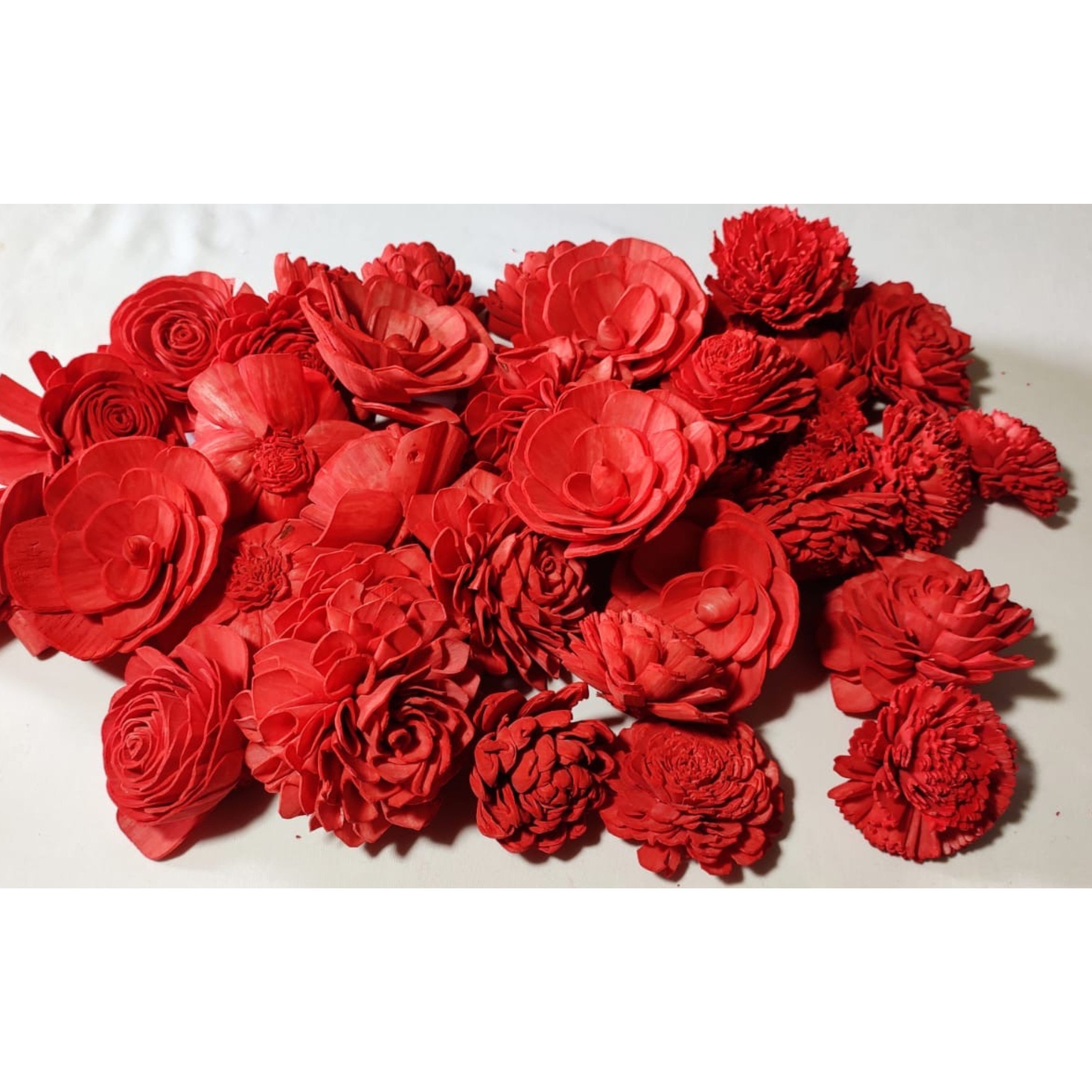 Solawood Flowers Random (No Bark), Artificial Flowers for Decoration (red)